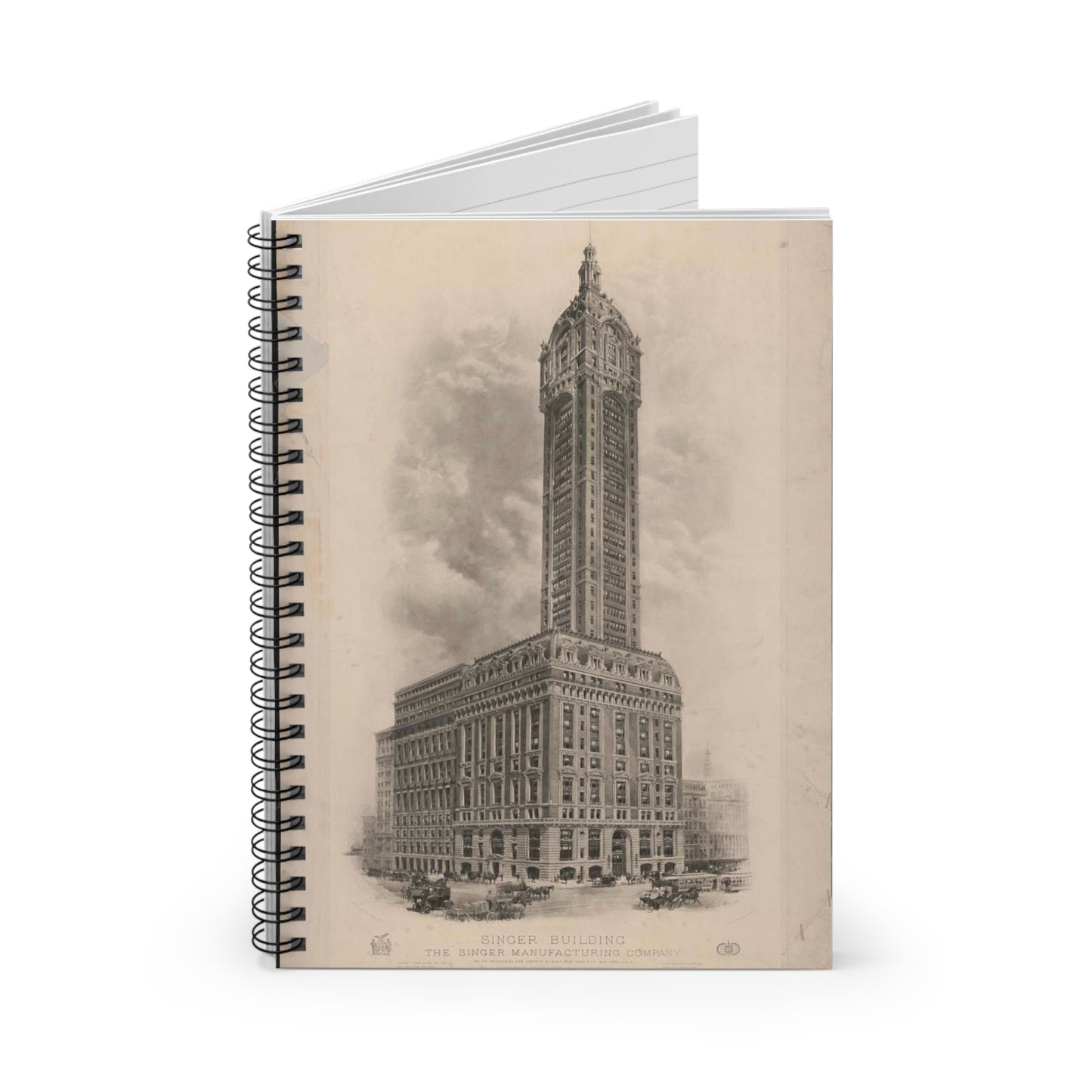 Singer Building, The Singer Manufacturing Company, no. 149 Broadway, cor. Liberty Street, New York City, New York, U.S.A., highest building in the world Spiral Bound Ruled Notebook with Printed Cover