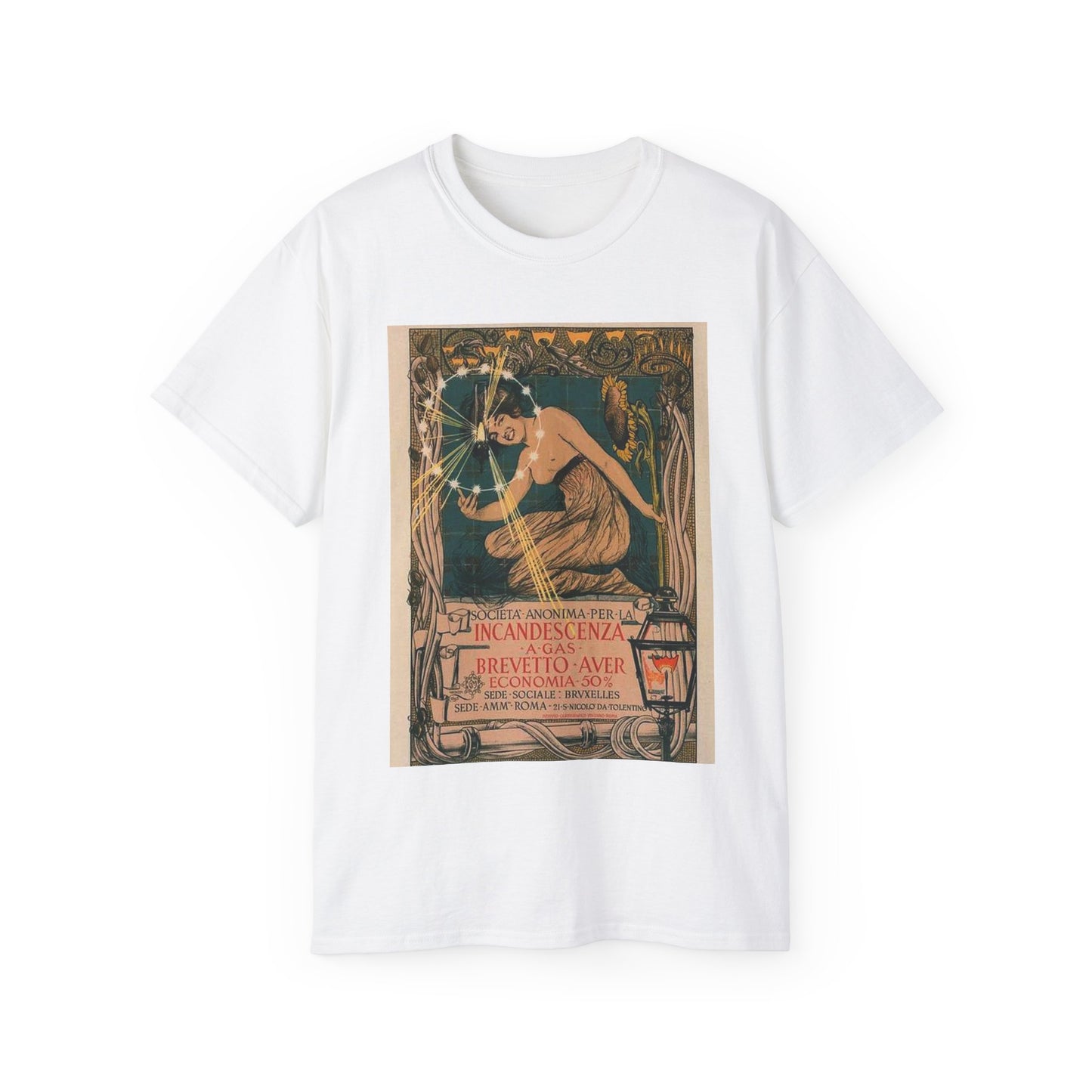 Affiche italienne pour l' "Incandescence par le Gaz, Système Auer" White T-Shirt Gildan 2000 Cotton Unisex