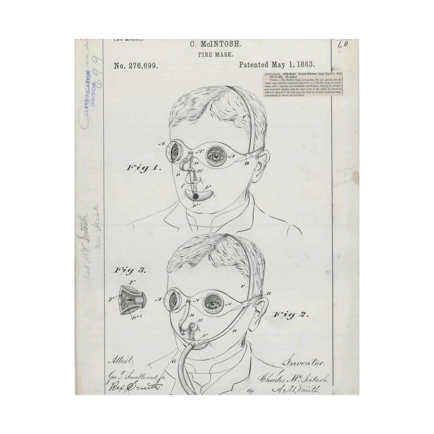 Patent drawing - for C. McIntosh's Fire Mask Public domain image High Quality Matte Wall Art Poster for Home, Office, Classroom
