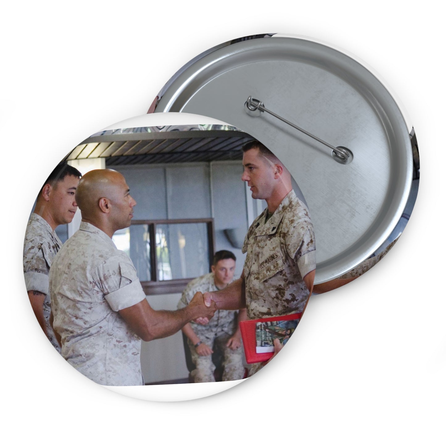 First Sgt. Miguel A. Betancourt III (second from left), Pin Buttons with Crisp Design