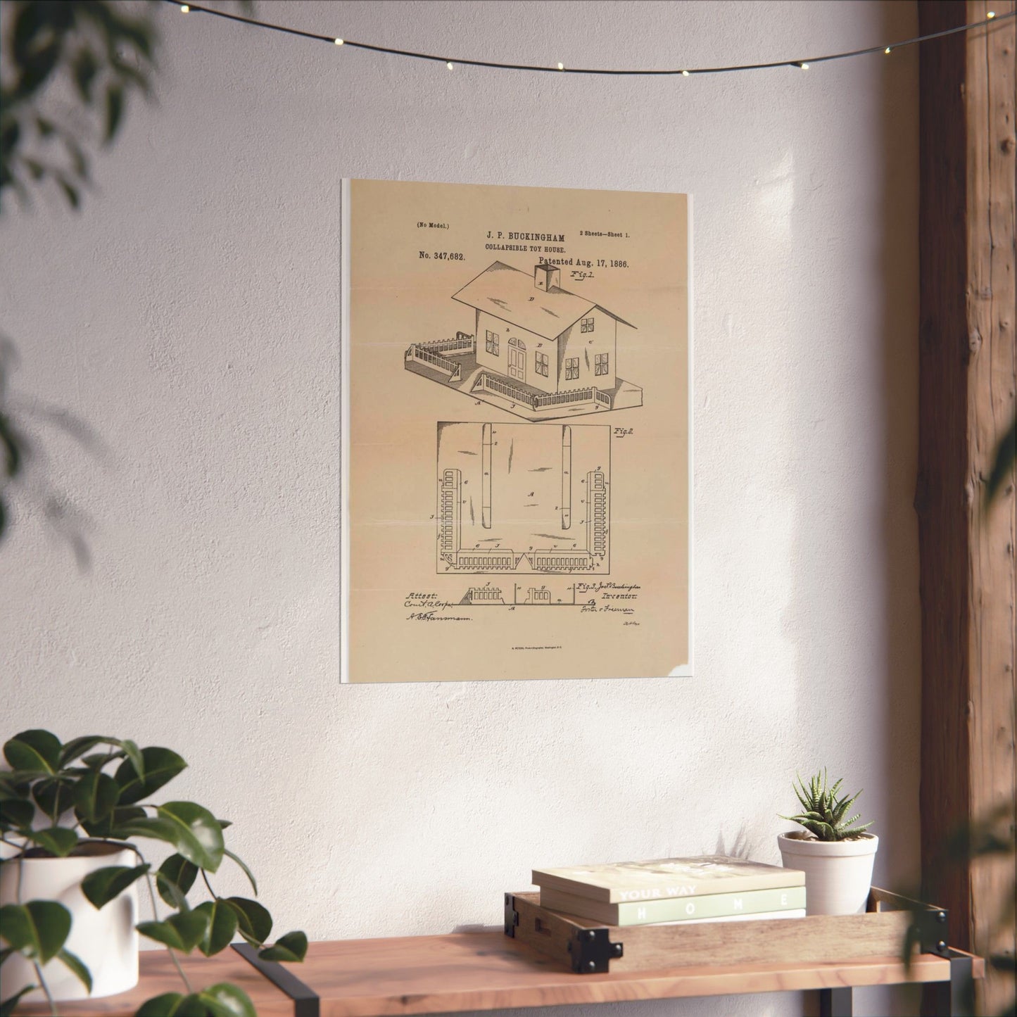Patent Drawing of Engine - Drawing for a Collapsible Toy House Public domain image High Quality Matte Wall Art Poster for Home, Office, Classroom