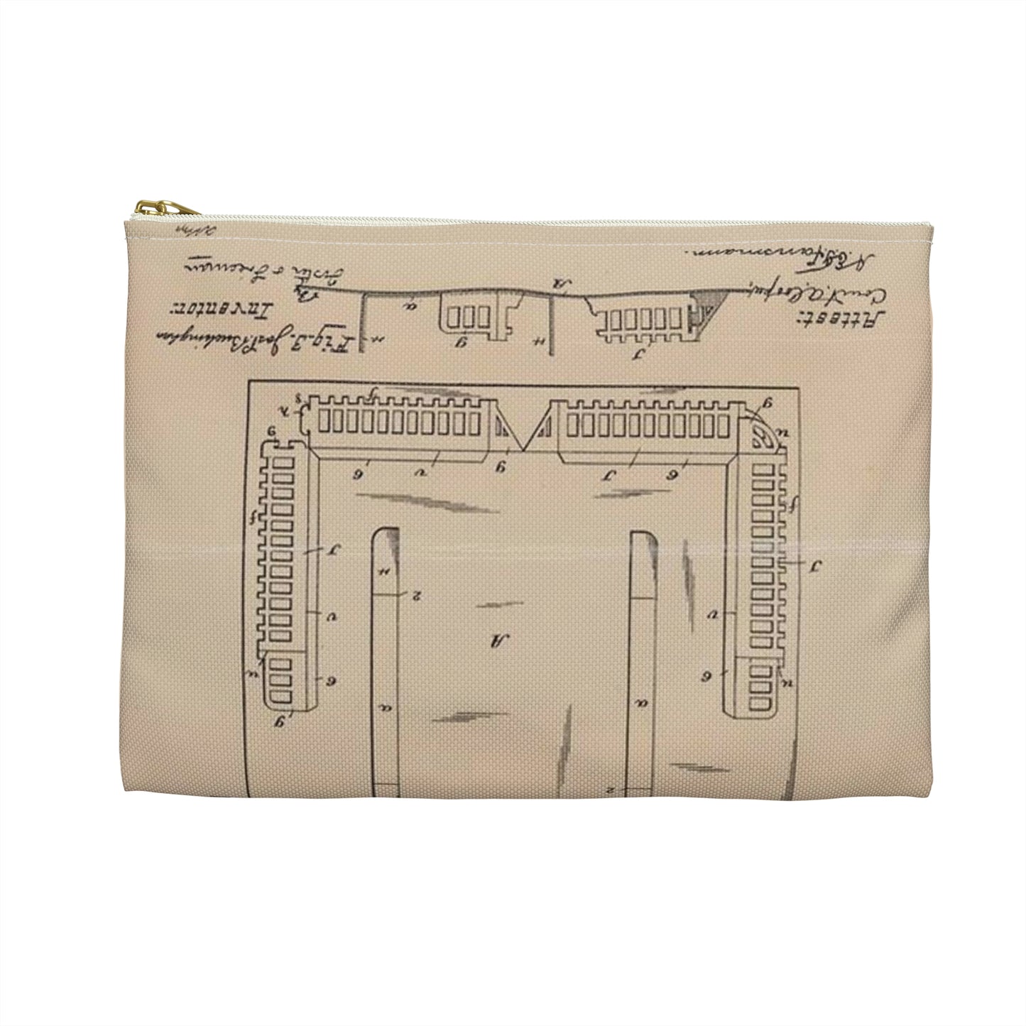 Patent Drawing of Engine - Drawing for a Collapsible Toy House Public domain image Large Organizer Pouch with Black Zipper
