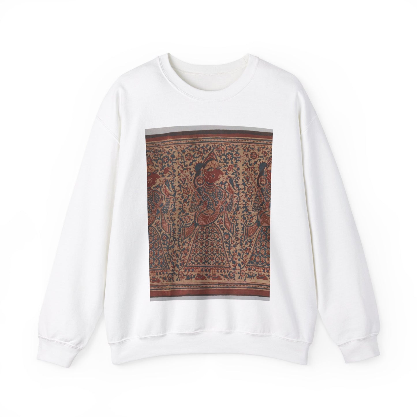 Painted Textile Depicting Celestial Musicians, India White Heavy Blend Adult Crew Neck SweatShirt