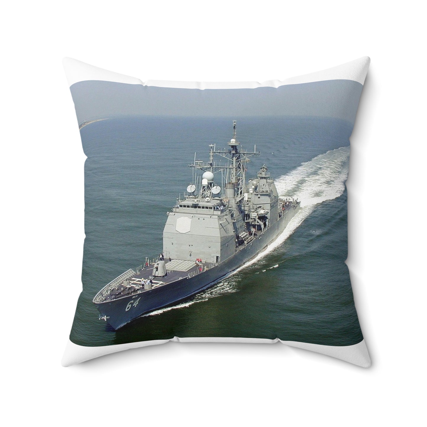 Aerial port bow view of the guided missile cruiser USS GETTYSBURG (CG 64) underway off Fort Story, Virginia Decorative Accent Square Pillow