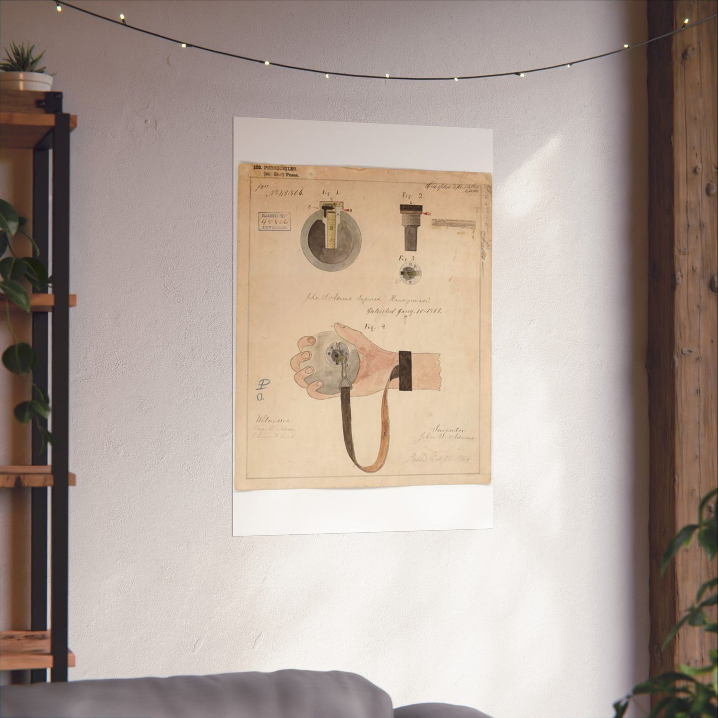 Patent drawing - Drawing of Improved Hand Grenade Public domain image High Quality Matte Wall Art Poster for Home, Office, Classroom