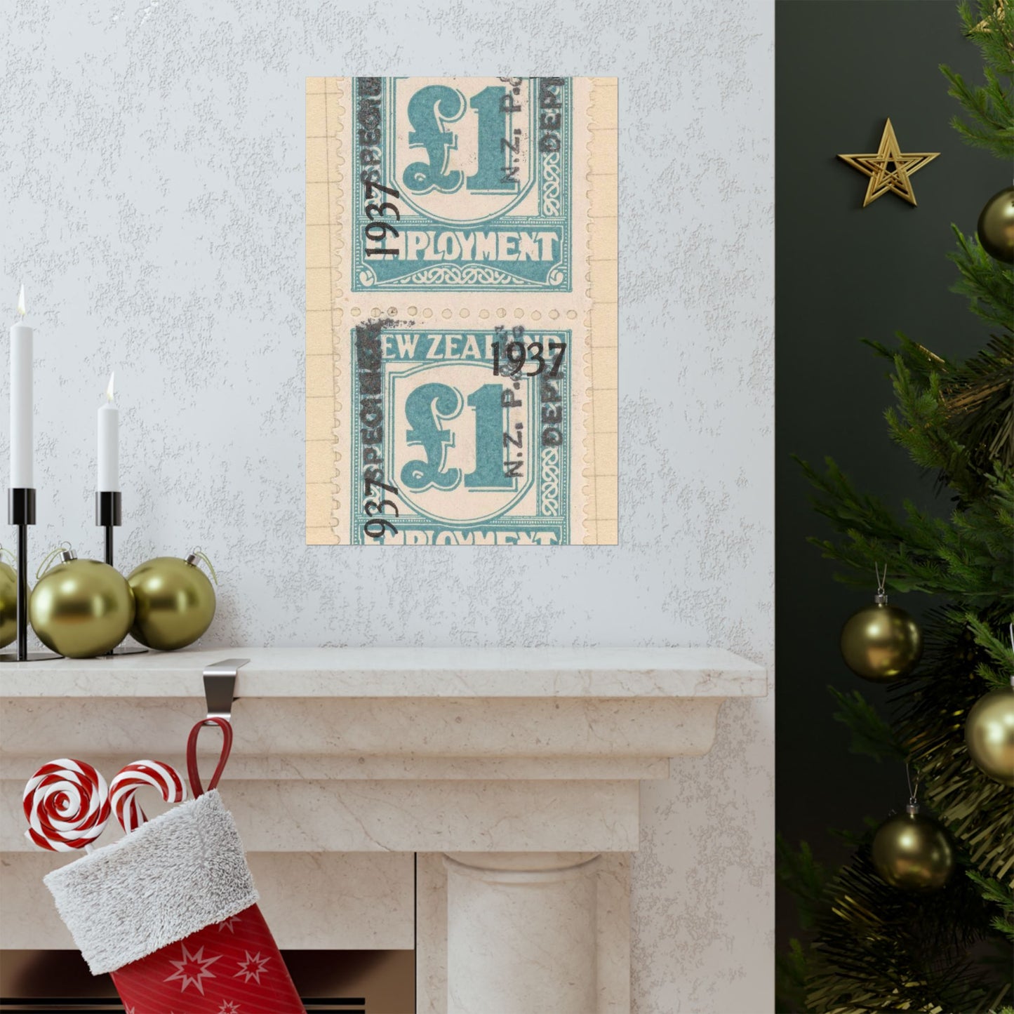 Block of one pound Unemployment Relief stamps overprinted '1937' and 'Specimen' High Quality Matte Wall Art Poster for Home, Office, Classroom