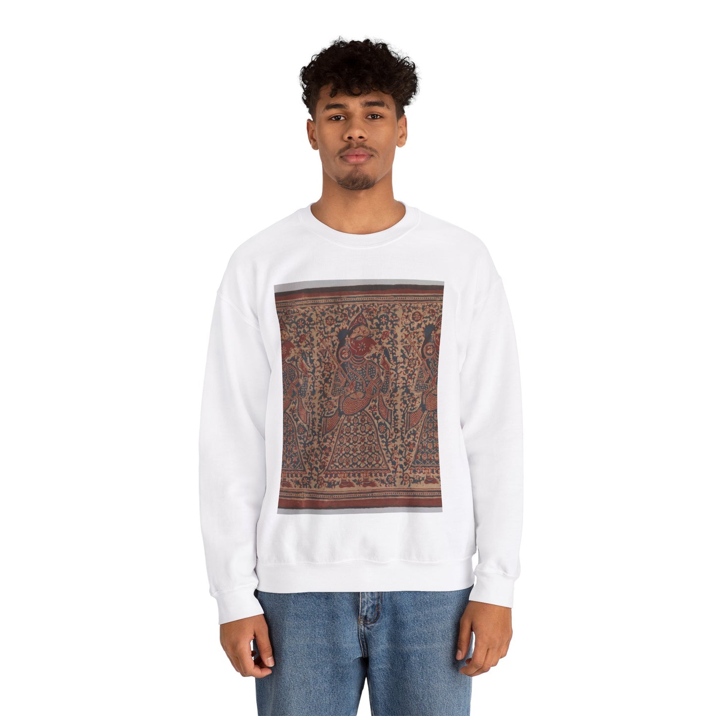 Painted Textile Depicting Celestial Musicians, India White Heavy Blend Adult Crew Neck SweatShirt