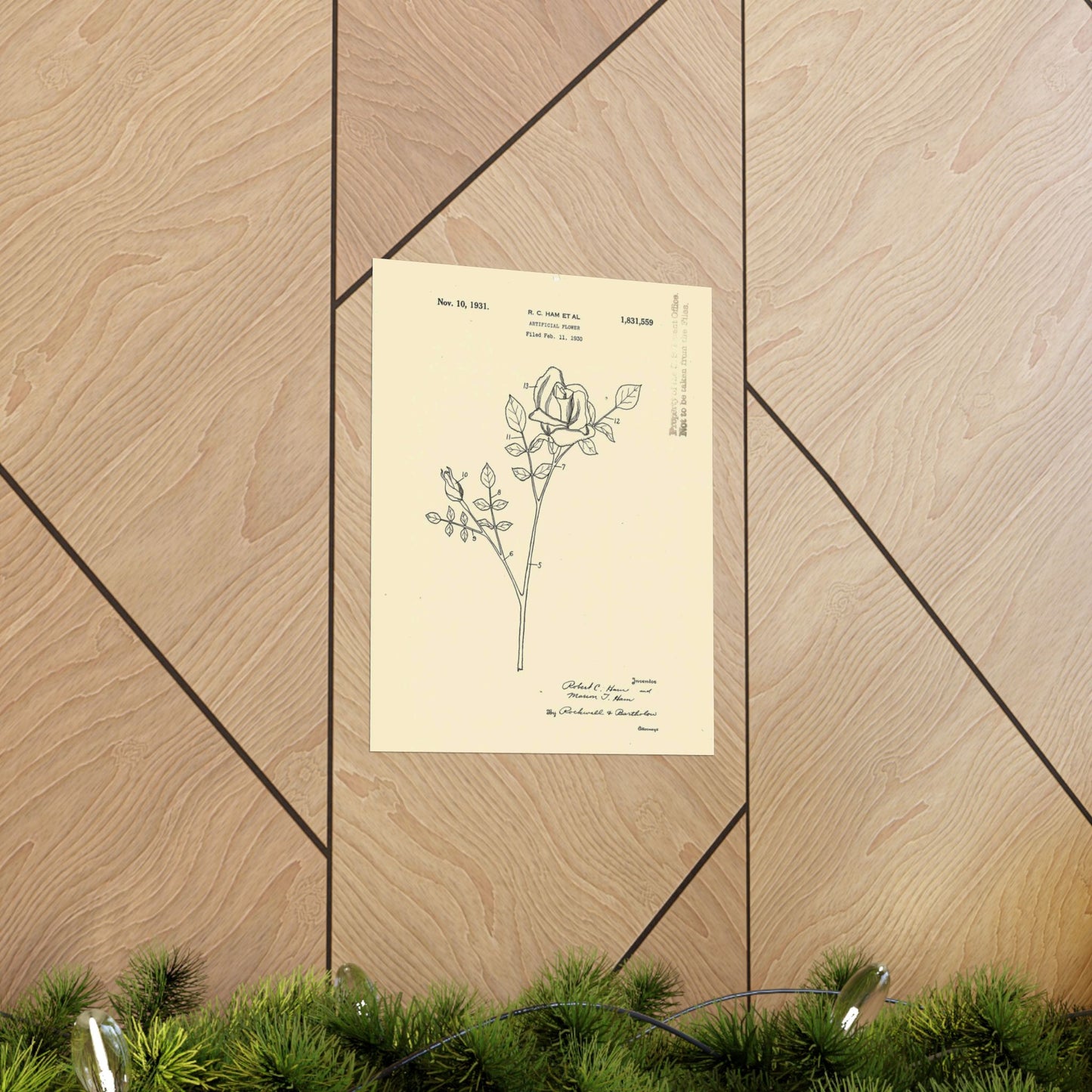 Patent Case File No. 1,831,559, Artificial Flower, Inventor(s)- Robert C. Ham and Marion T. Ham. - DPLA - 08745302078898b8870d70b04cb216a9 (page 5) High Quality Matte Wall Art Poster for Home, Office, Classroom