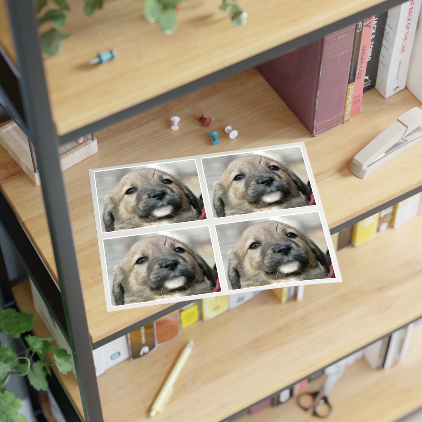 A close up of a dog's face with a red collar. Dog puppy animal. Laminated UV Protective Vinyl Stickers