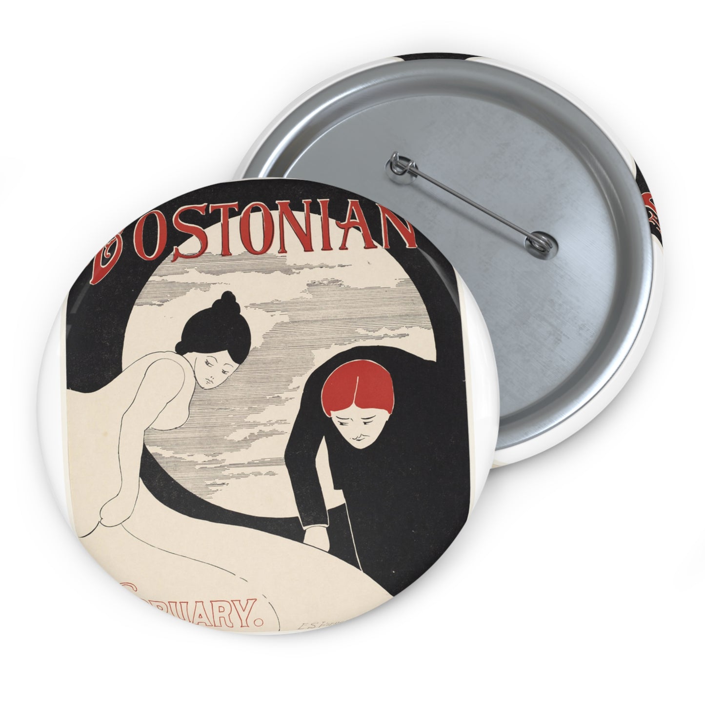 The bostonian, February, Art Nouveau poster Pin Buttons with Crisp Design