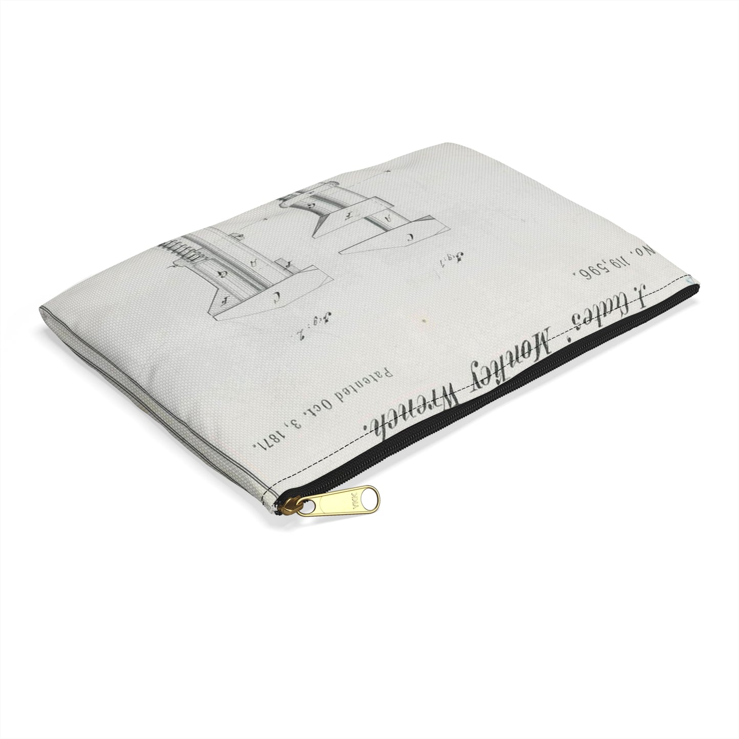 Patent Drawing of Engine - for J. Gates' Monkey Wrench Public domain image Large Organizer Pouch with Black Zipper