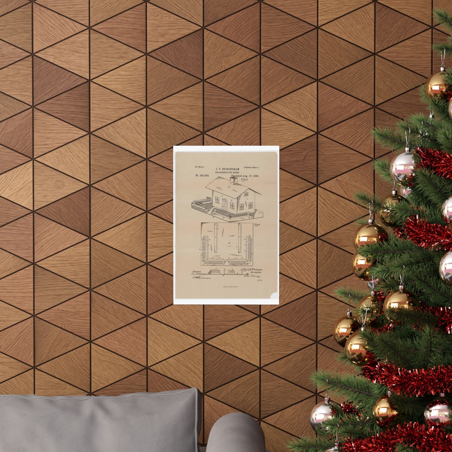 Patent Drawing of Engine - Drawing for a Collapsible Toy House Public domain image High Quality Matte Wall Art Poster for Home, Office, Classroom