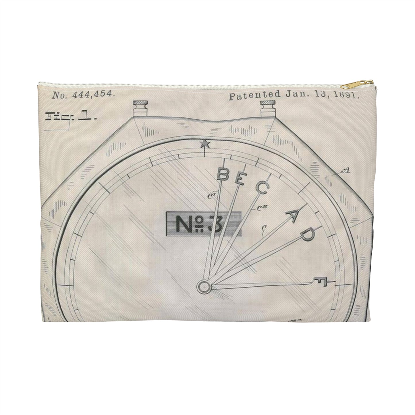 Patent drawing - for S. D. Mott's Racing Indicator Public domain image Large Organizer Pouch with Black Zipper