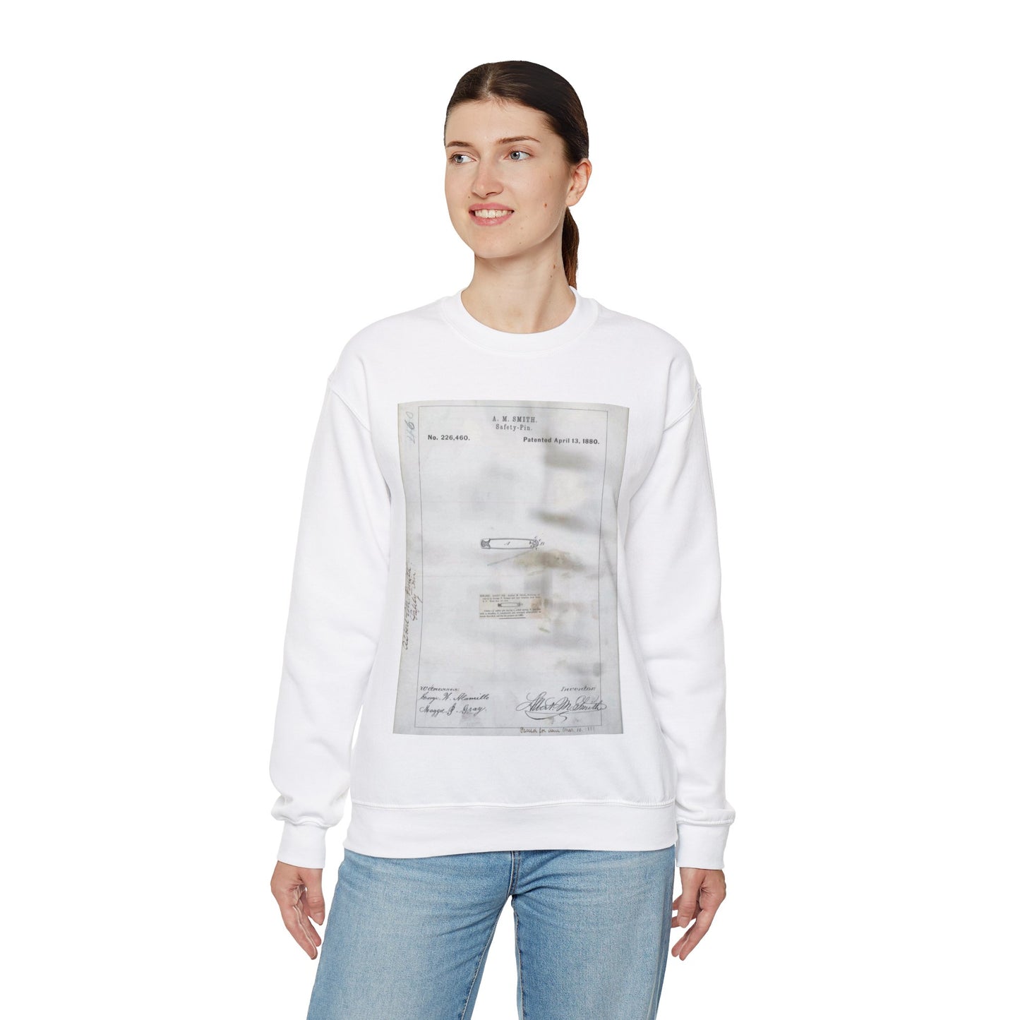 Patent drawing - for A. M. Smith's Safety Pin Public domain image White Heavy Blend Adult Crew Neck SweatShirt