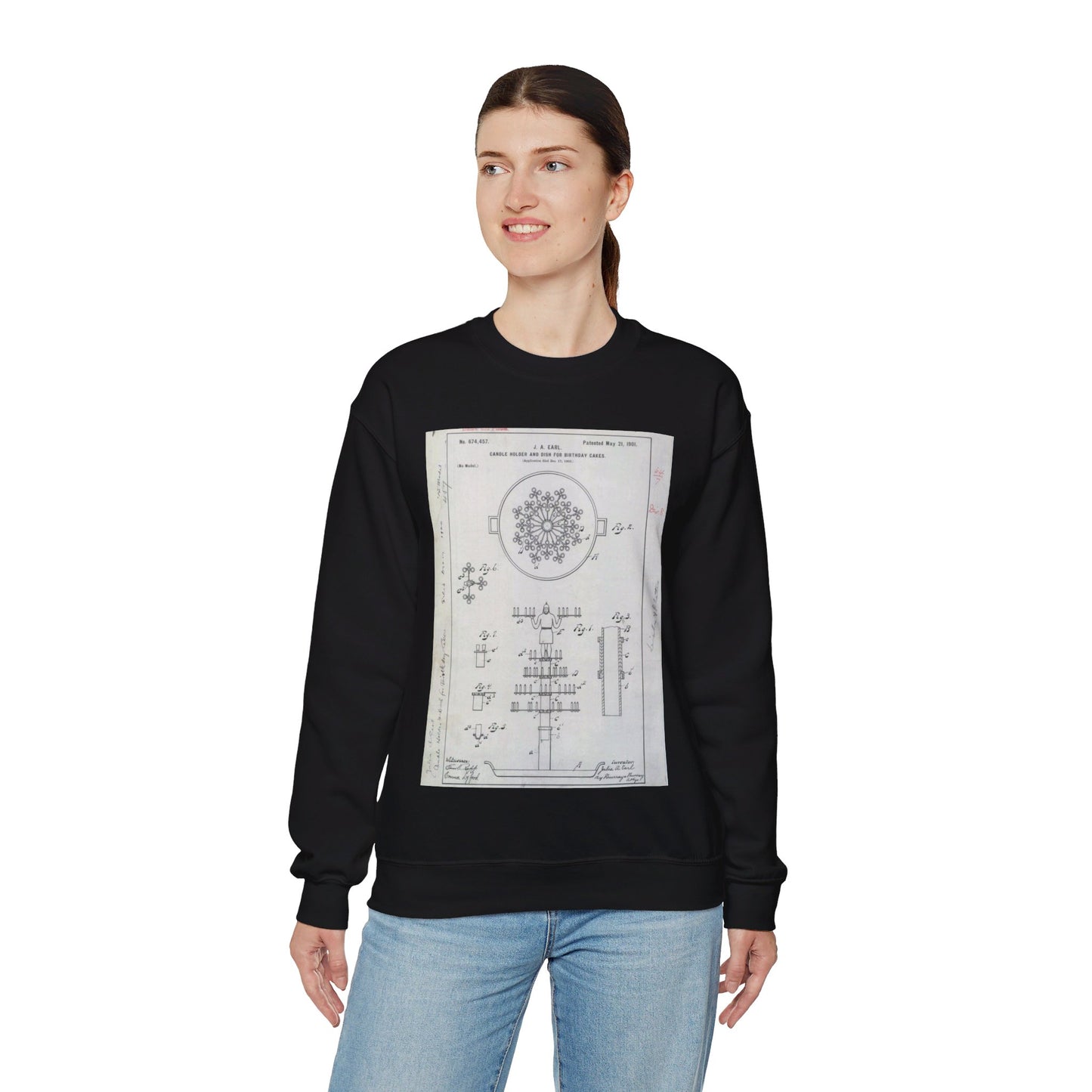 Patent drawing - for J. A. Earl's Candle Holder and Dish for Birthday Cakes Public domain image Black Heavy Blend Adult Crew Neck SweatShirt