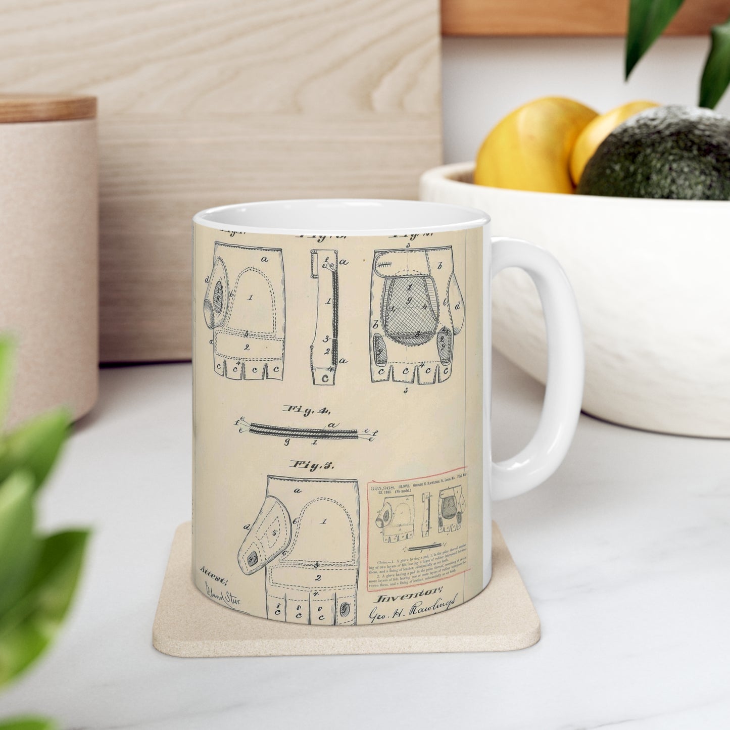 Patent drawing - Drawing for a "Base Ball Glove" Public domain image Beautiful Novelty Ceramic Coffee Mug 11oz