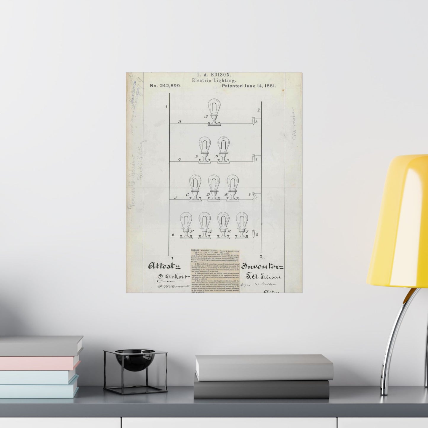 Patent drawing - for T. A. Edison's Electric Lighting Public domain image High Quality Matte Wall Art Poster for Home, Office, Classroom