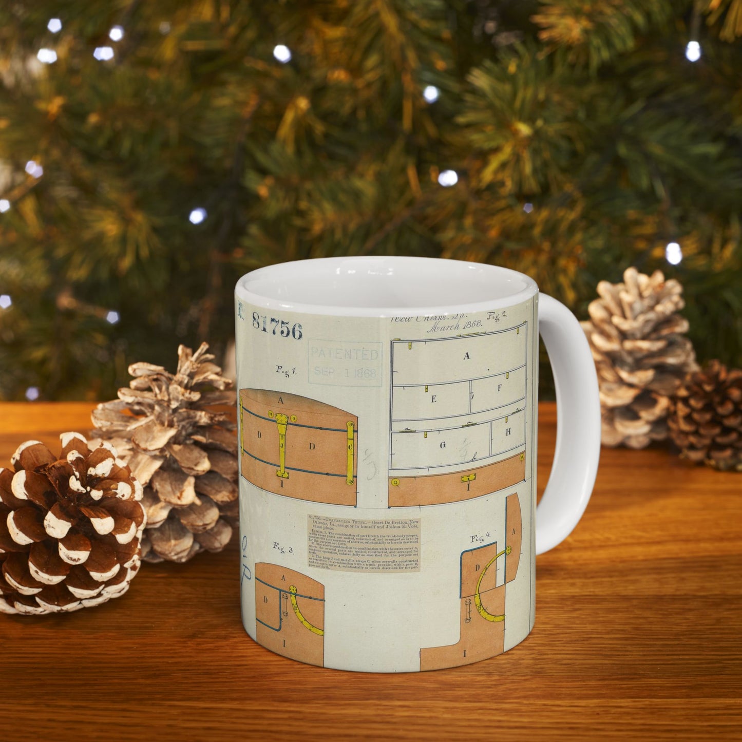 Patent drawing - Drawing of an Improved Traveling Trunk Public domain image Beautiful Novelty Ceramic Coffee Mug 11oz