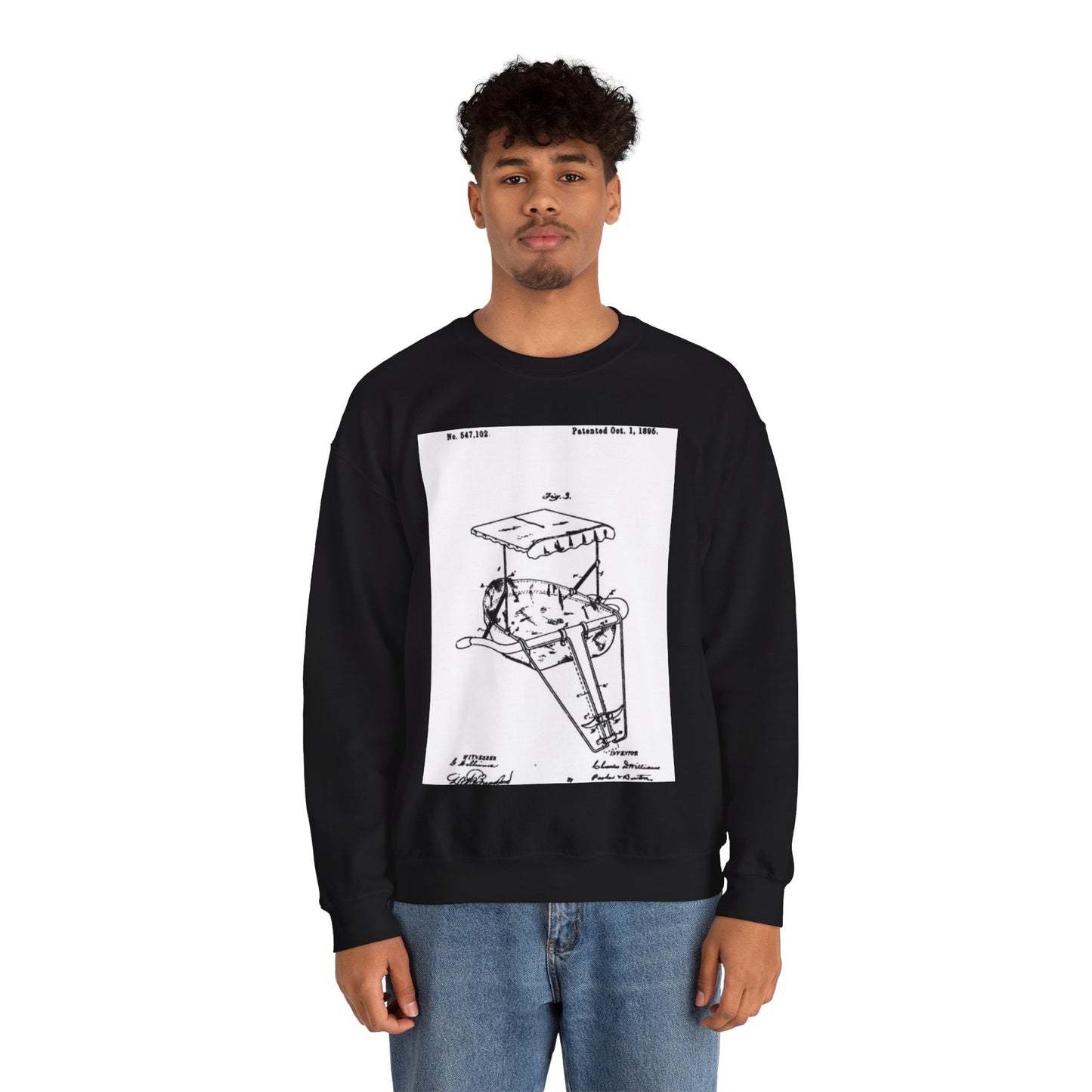 Patent drawing - 1895 Child's bike seat patent Public domain image Black Heavy Blend Adult Crew Neck SweatShirt