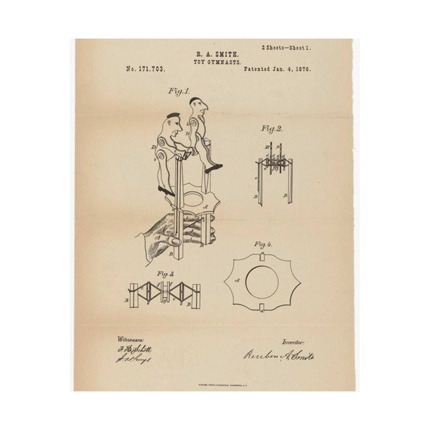 Patent drawing - for a Toy Gymnast Public domain image High Quality Matte Wall Art Poster for Home, Office, Classroom