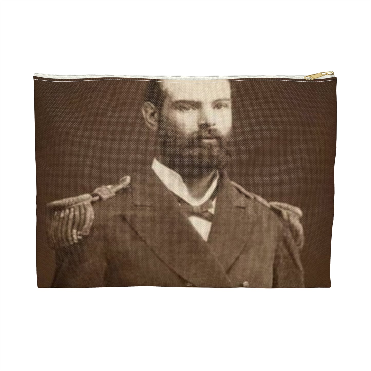 Foto A.Prat - A black and white photo of a man in uniform Large Organizer Pouch with Black Zipper