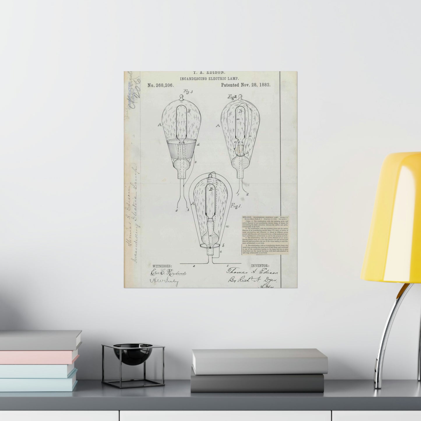 Patent drawing - for T. A. Edison's Incandescing Electric Lamp Public domain image High Quality Matte Wall Art Poster for Home, Office, Classroom