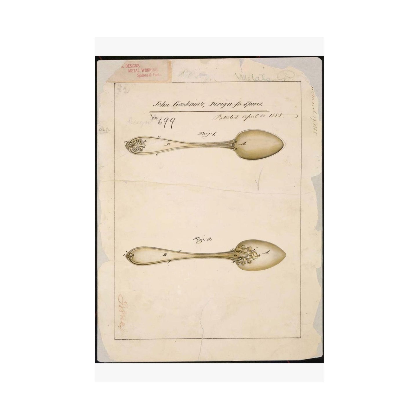 Patent drawing - Drawing of Design for Spoons Public domain image High Quality Matte Wall Art Poster for Home, Office, Classroom
