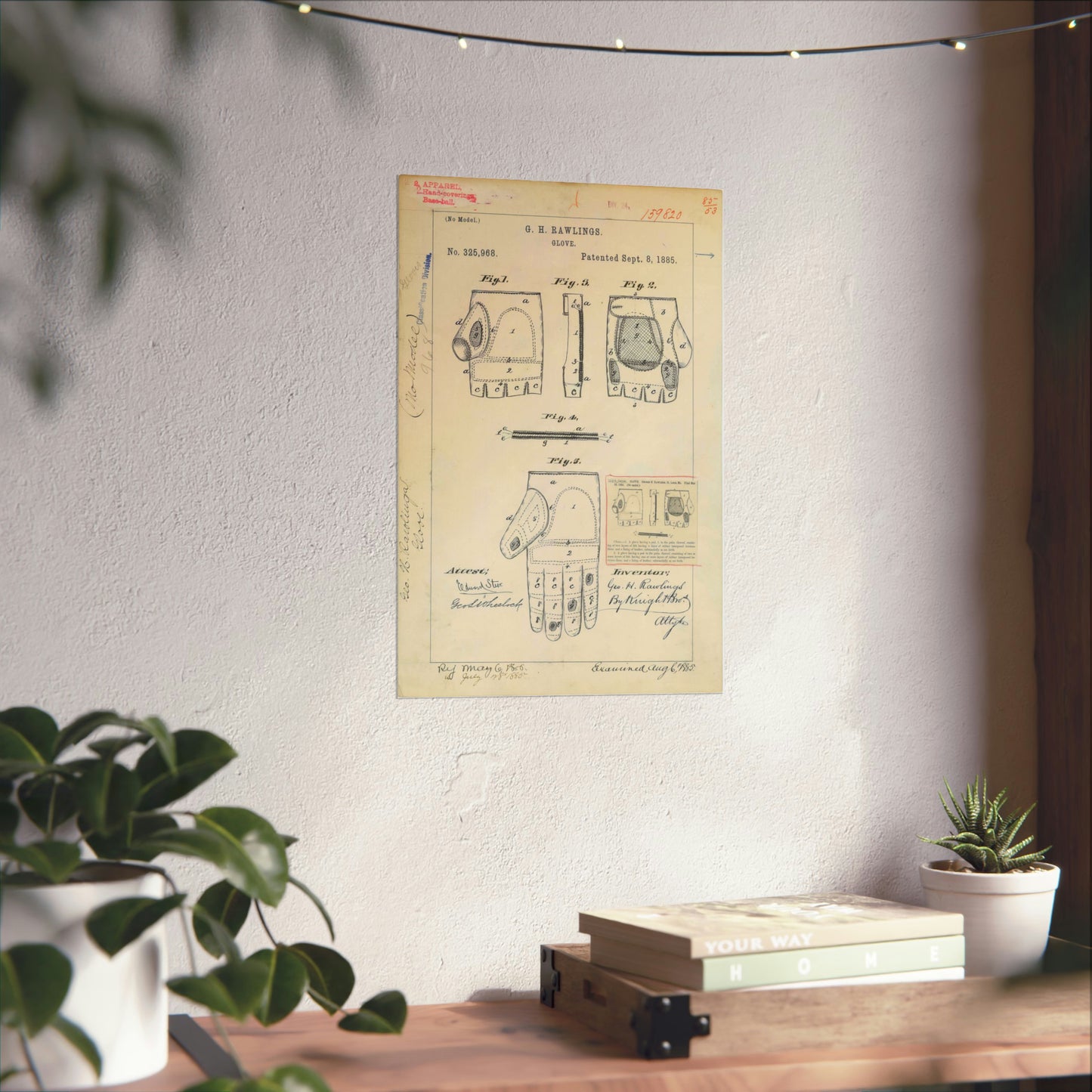 Patent drawing - Drawing for a "Base Ball Glove" Public domain image High Quality Matte Wall Art Poster for Home, Office, Classroom