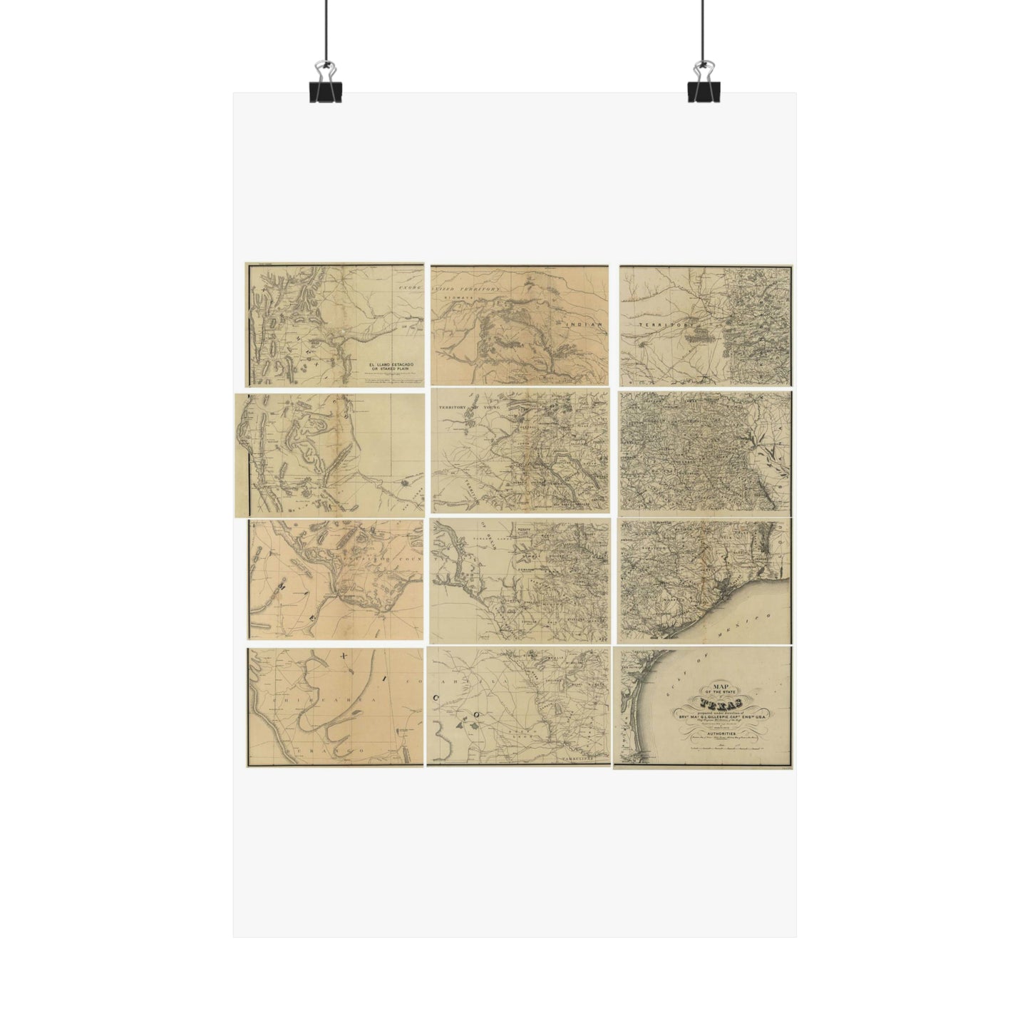Map of the state of Texas / - Public domain old map High Quality Matte Wall Art Poster for Home, Office, Classroom