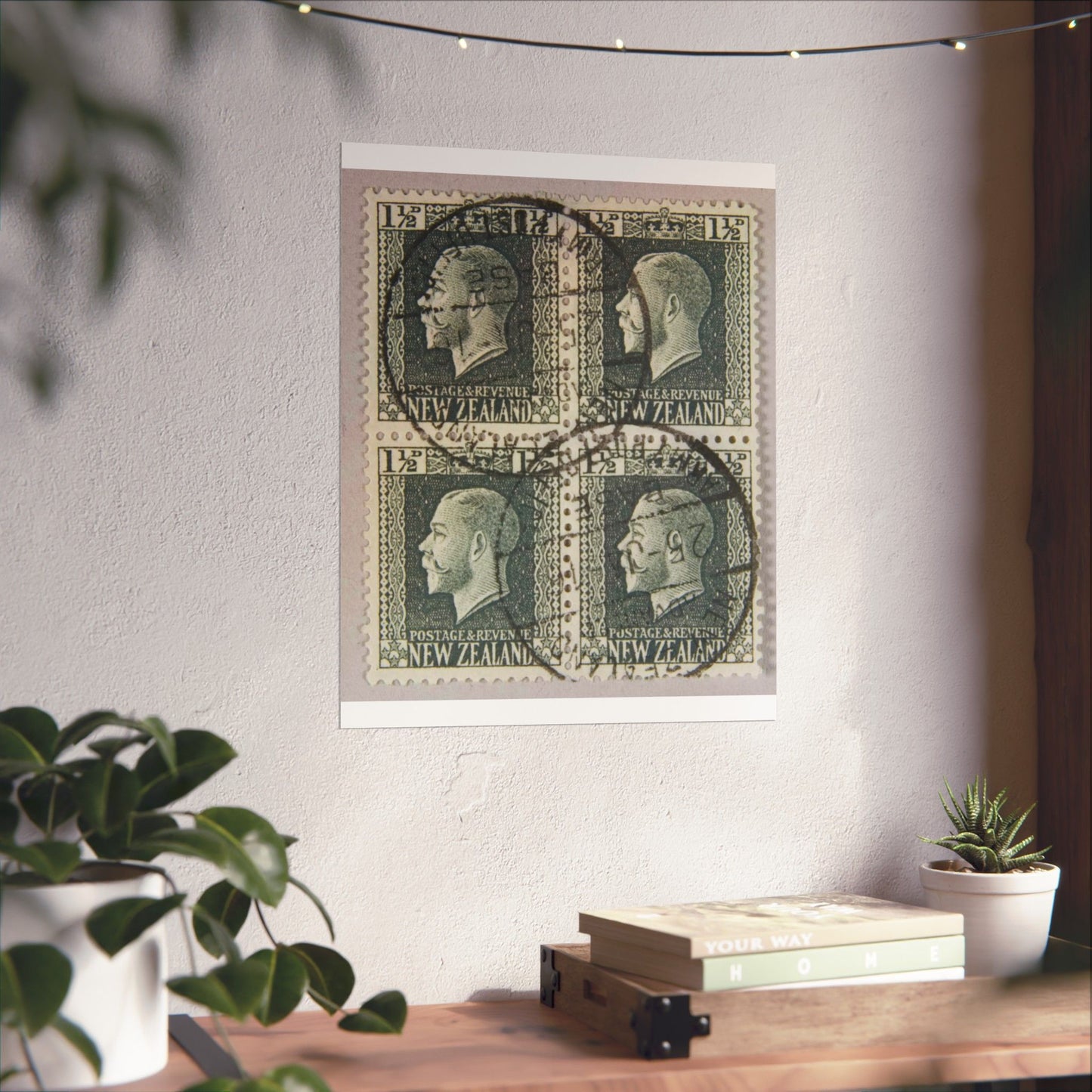 Block of one and a half penny 'King George V' definitive stamps in grey slate High Quality Matte Wall Art Poster for Home, Office, Classroom
