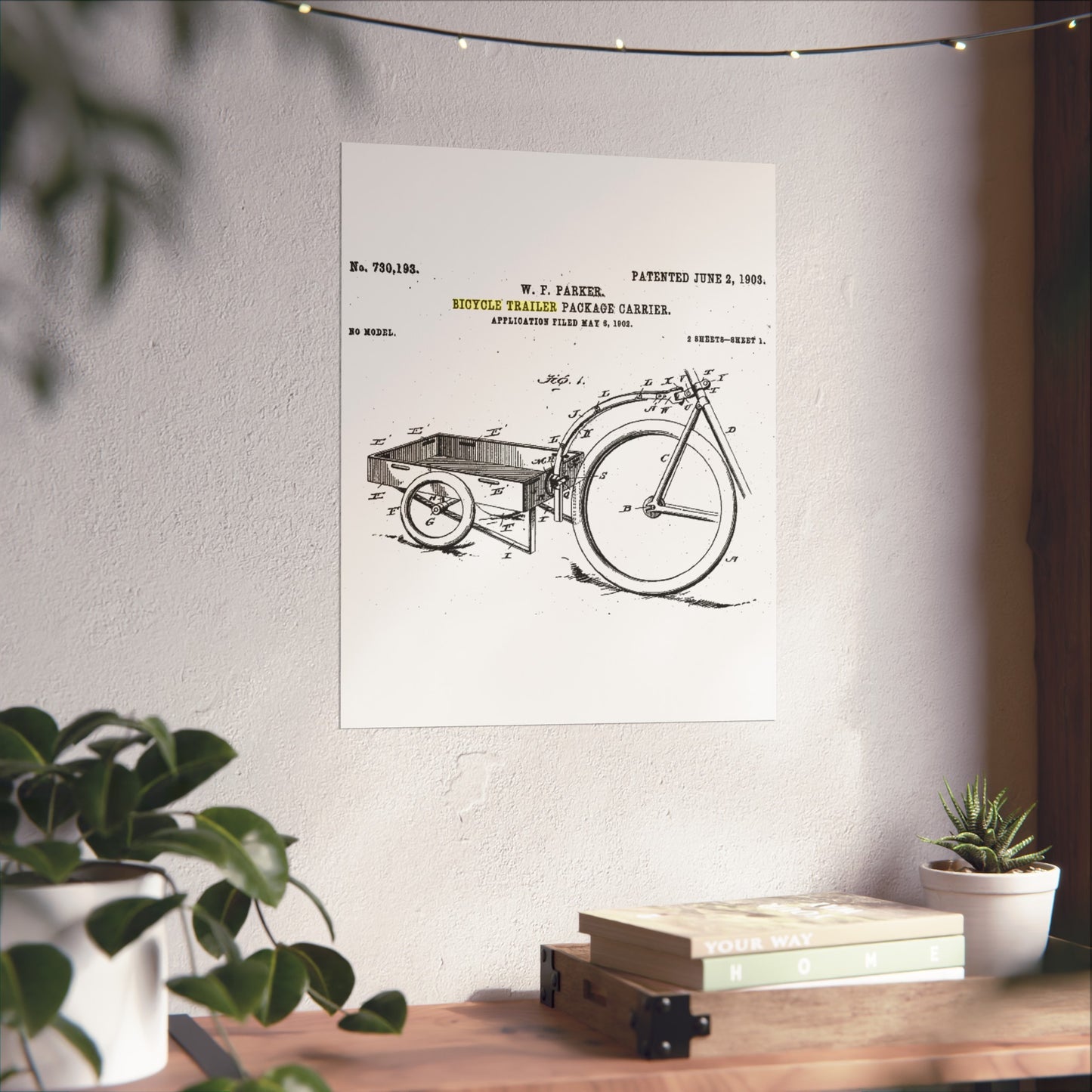 Patent Drawing of Engine - Bicycle Trailer Patent (1903) Public domain image High Quality Matte Wall Art Poster for Home, Office, Classroom