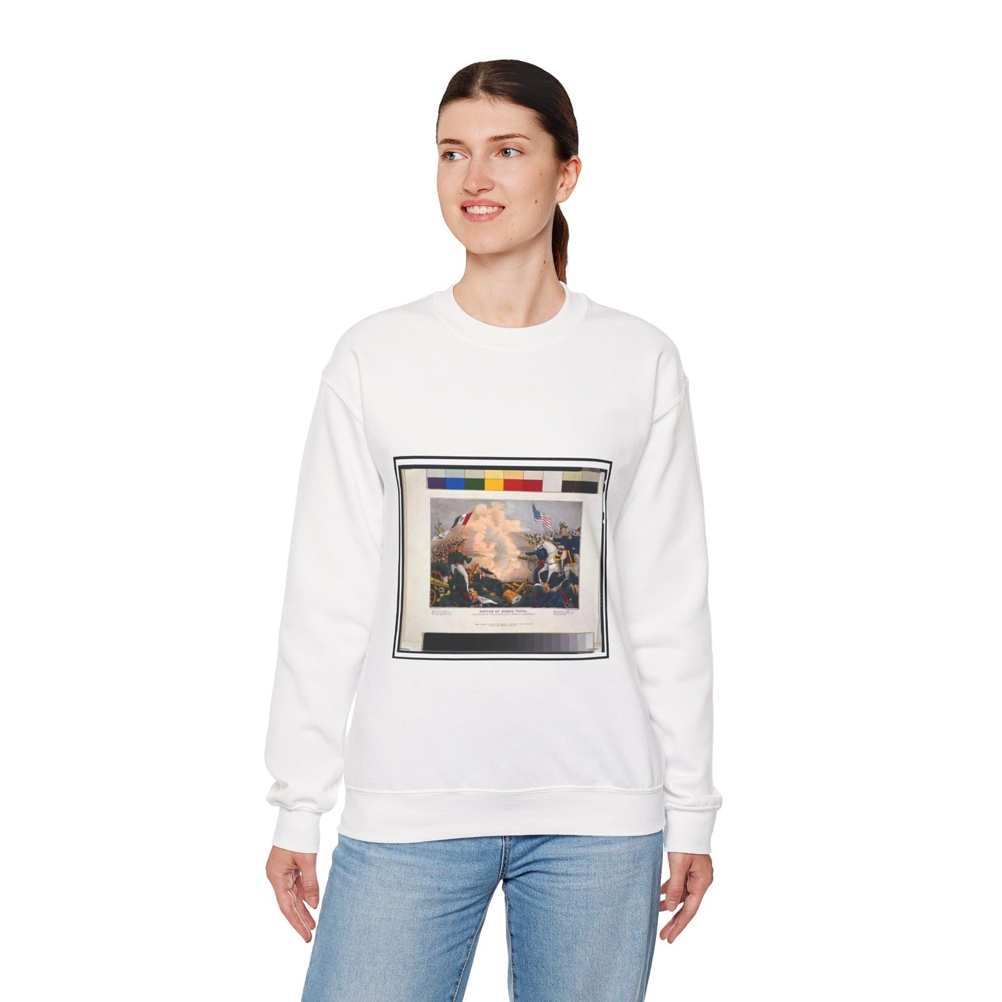 Battle of Buena Vista--Fought February 23d, 1847--The American Army under Genl. Taylor were completely victorious / lith. & pub. by J. Bailie (sic), N. York. White Heavy Blend Adult Crew Neck SweatShirt
