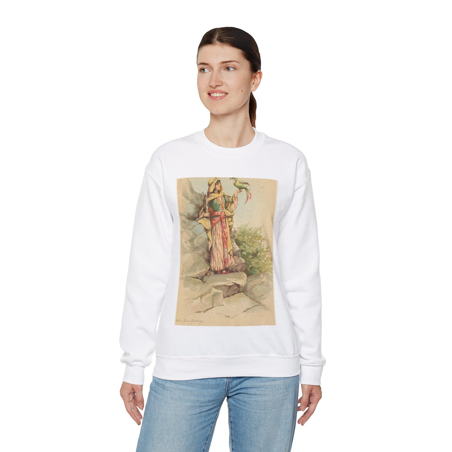 The talking bird. - Drawing. Public domain image. White Heavy Blend Adult Crew Neck SweatShirt