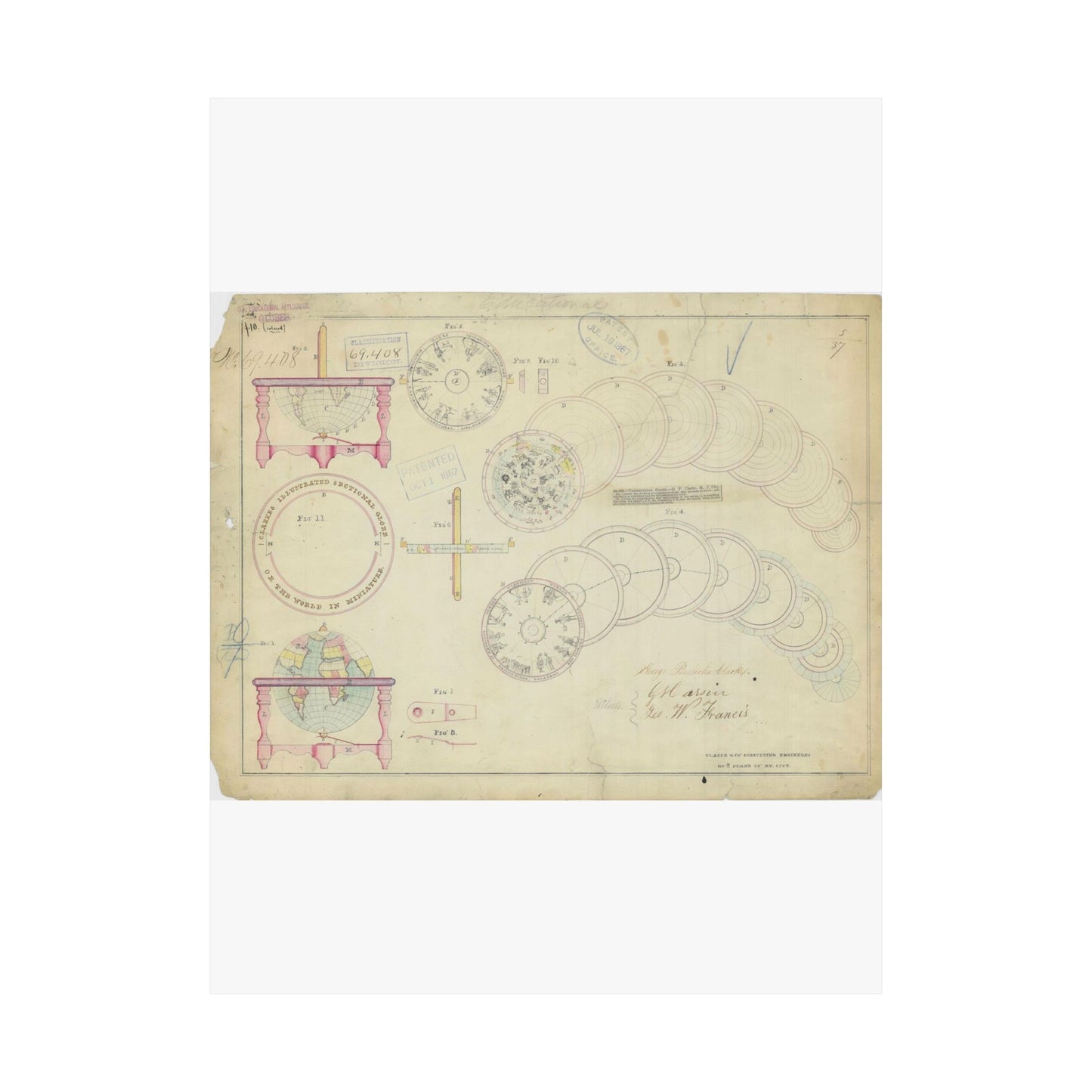Patent drawing - Drawing of a Terrestrial Globe Public domain image High Quality Matte Wall Art Poster for Home, Office, Classroom