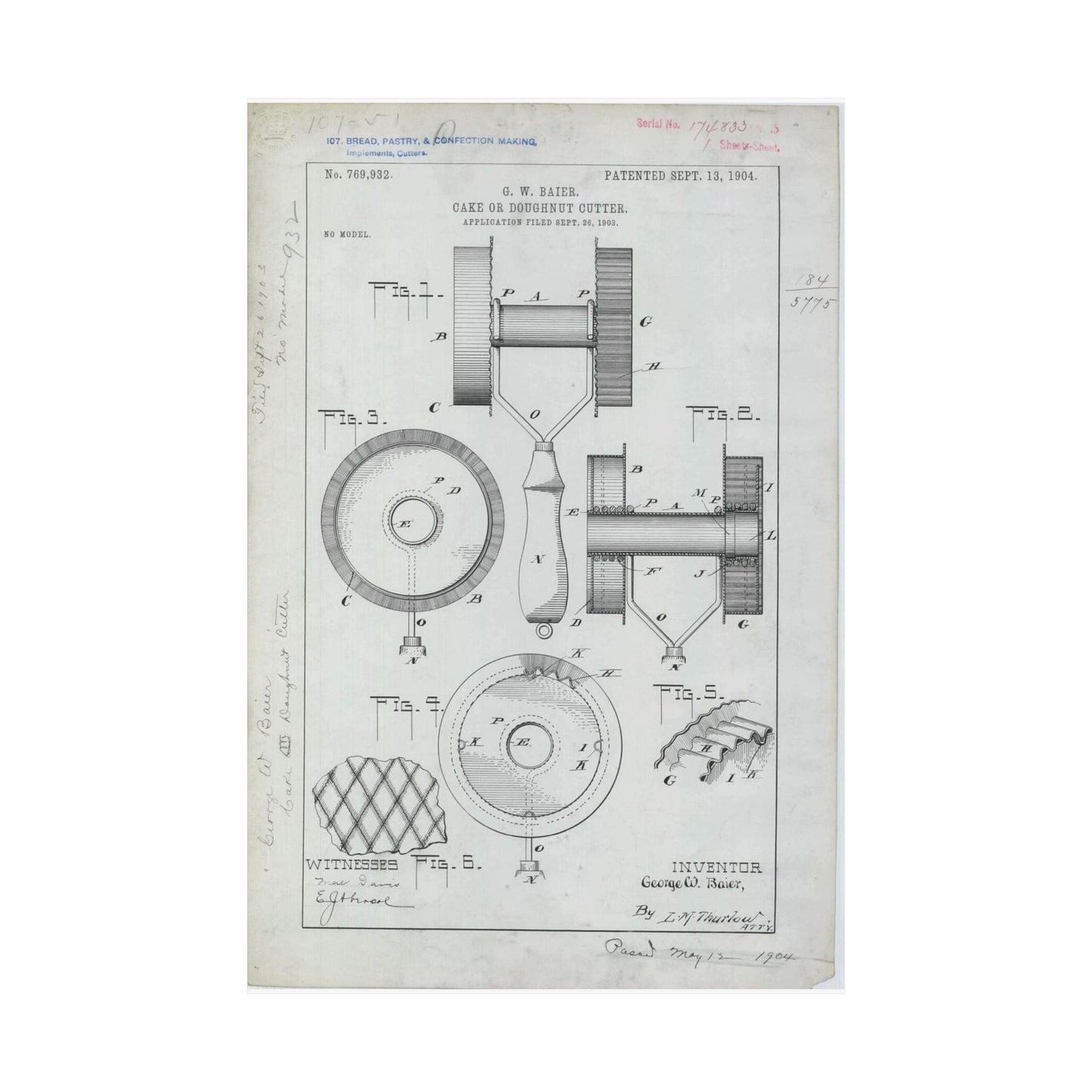 Patent Drawing of Engine - for G. W. Baier's Cake or Doughnut Cutter Public domain image High Quality Matte Wall Art Poster for Home, Office, Classroom