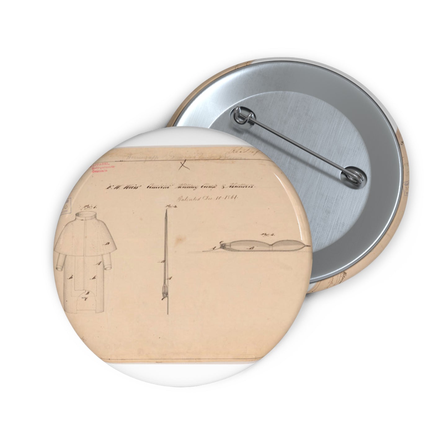 Patent drawing - Drawing of Combined Military Cloak and Mattress Public domain image Pin Buttons with Crisp Design