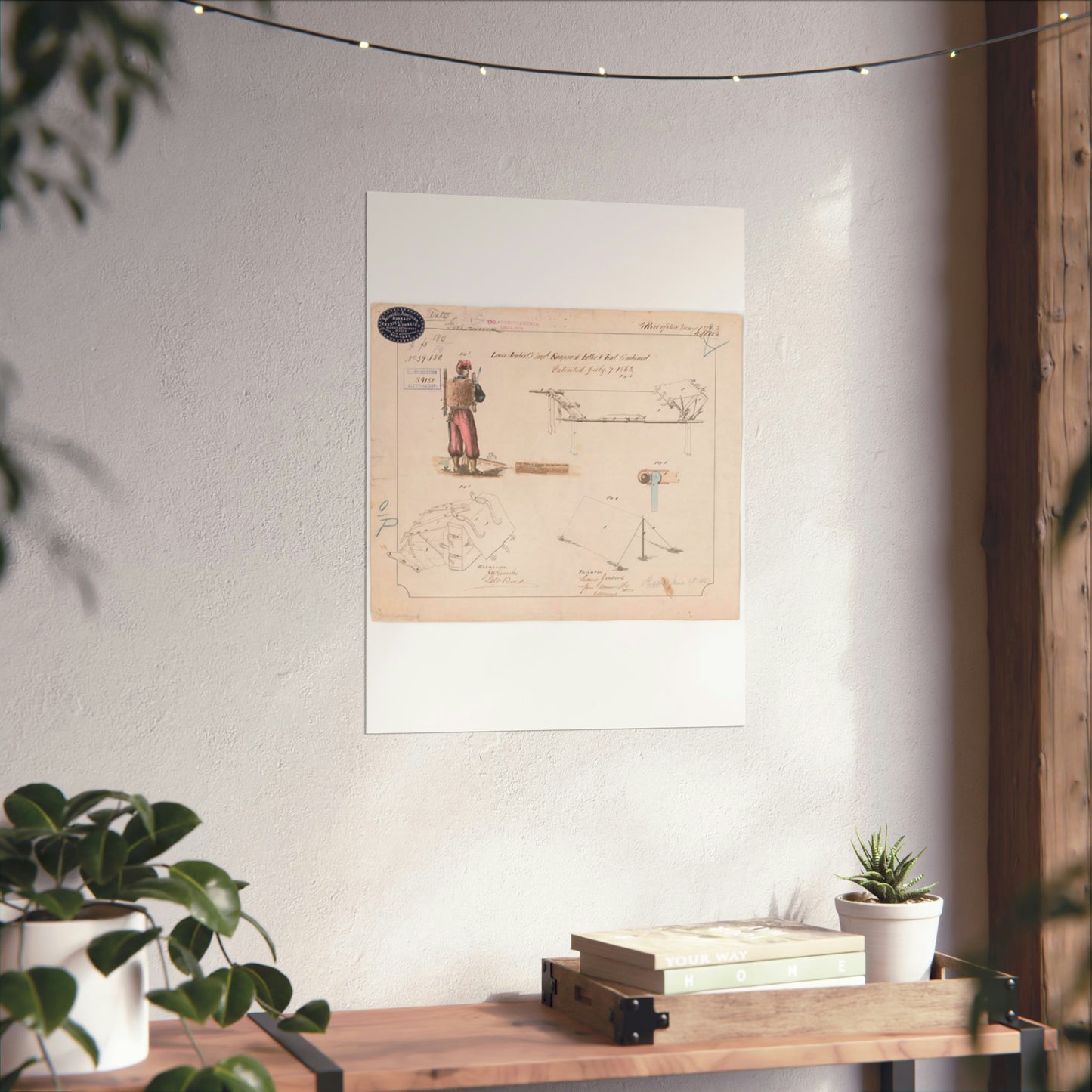 Patent drawing - Drawing of Improved Knapsack, Litter and Tent Combined Public domain image High Quality Matte Wall Art Poster for Home, Office, Classroom