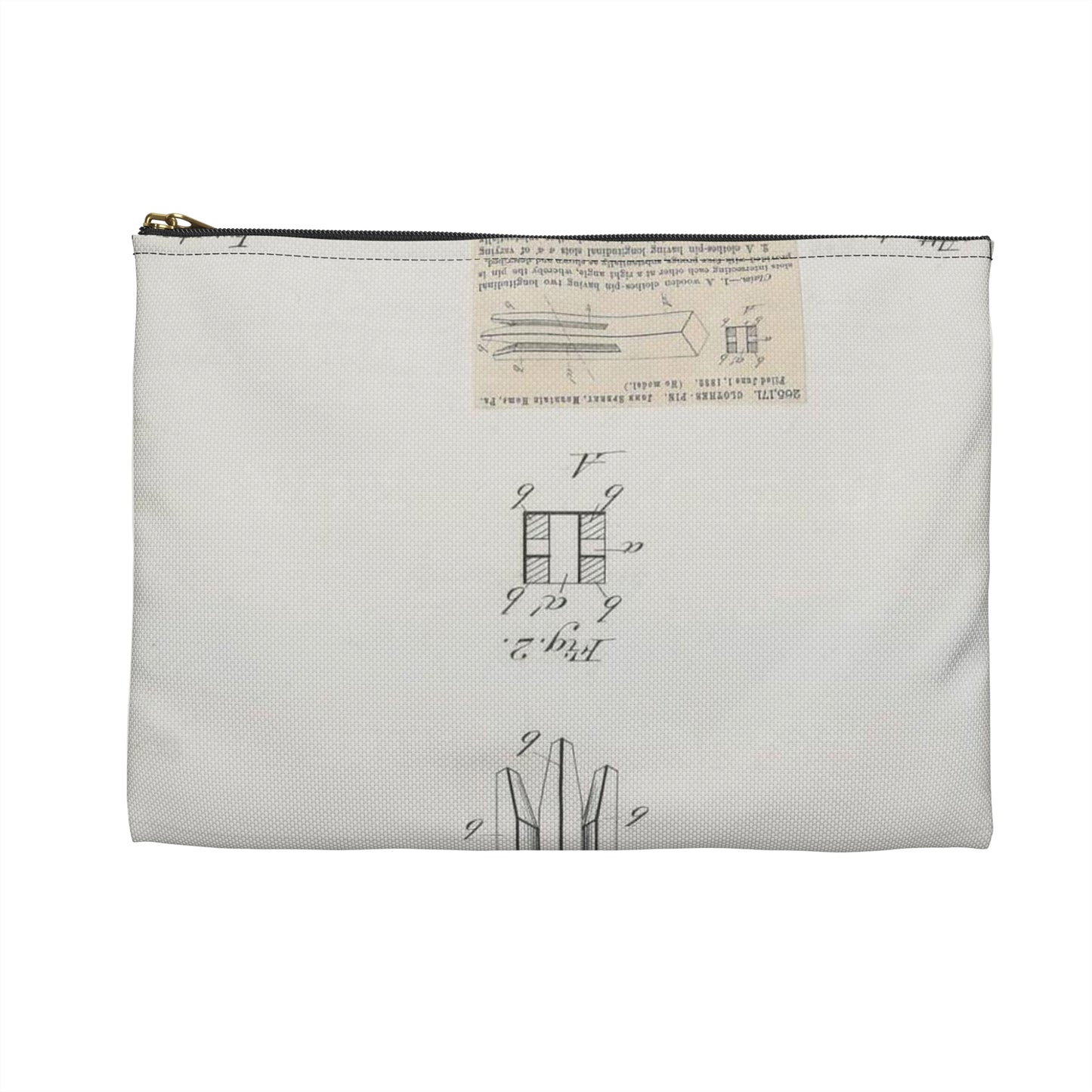 Patent drawing - for J. Sperry's Clothes Pin Public domain image Large Organizer Pouch with Black Zipper