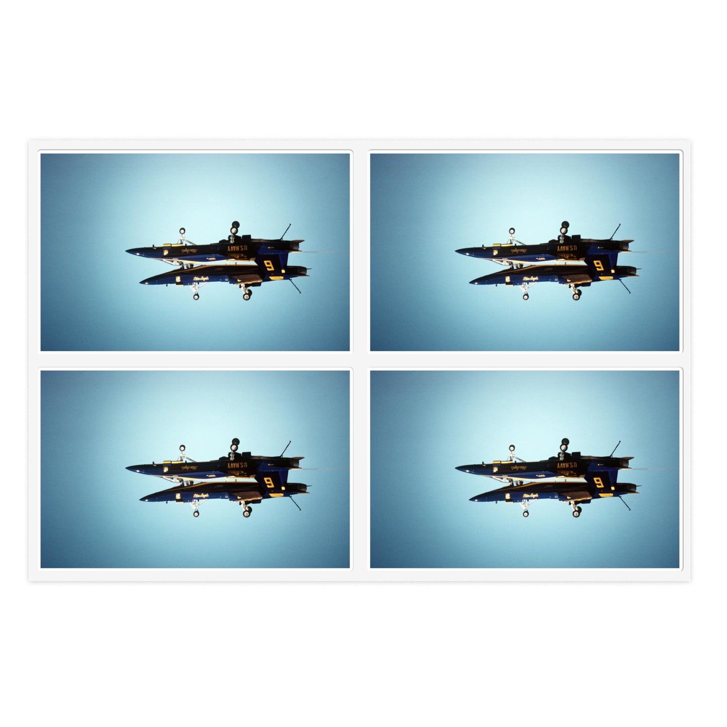 Two F/A-18A Hornet aircraft of the Blue Angels Flight Demonstration Squadron execute the Fortus maneuver during an air show Laminated UV Protective Vinyl Stickers
