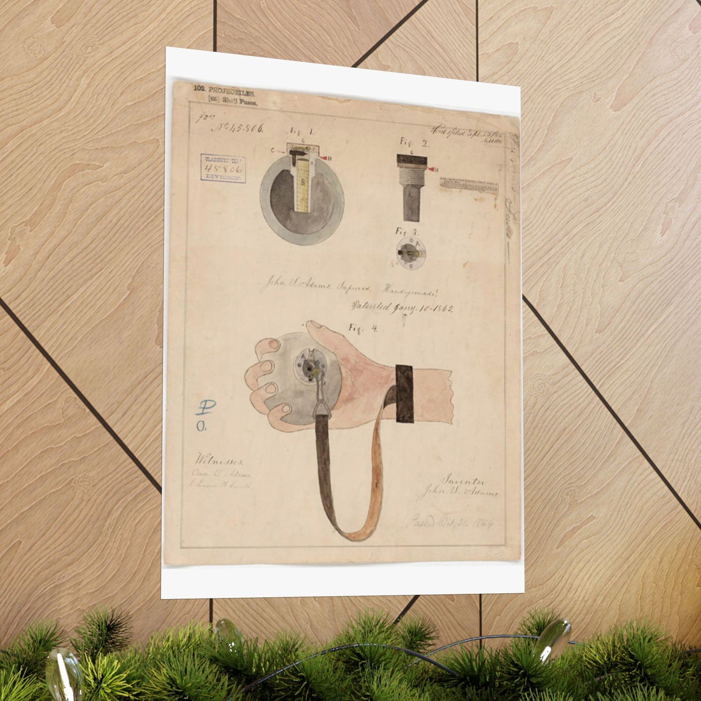 Patent drawing - Drawing of Improved Hand Grenade Public domain image High Quality Matte Wall Art Poster for Home, Office, Classroom