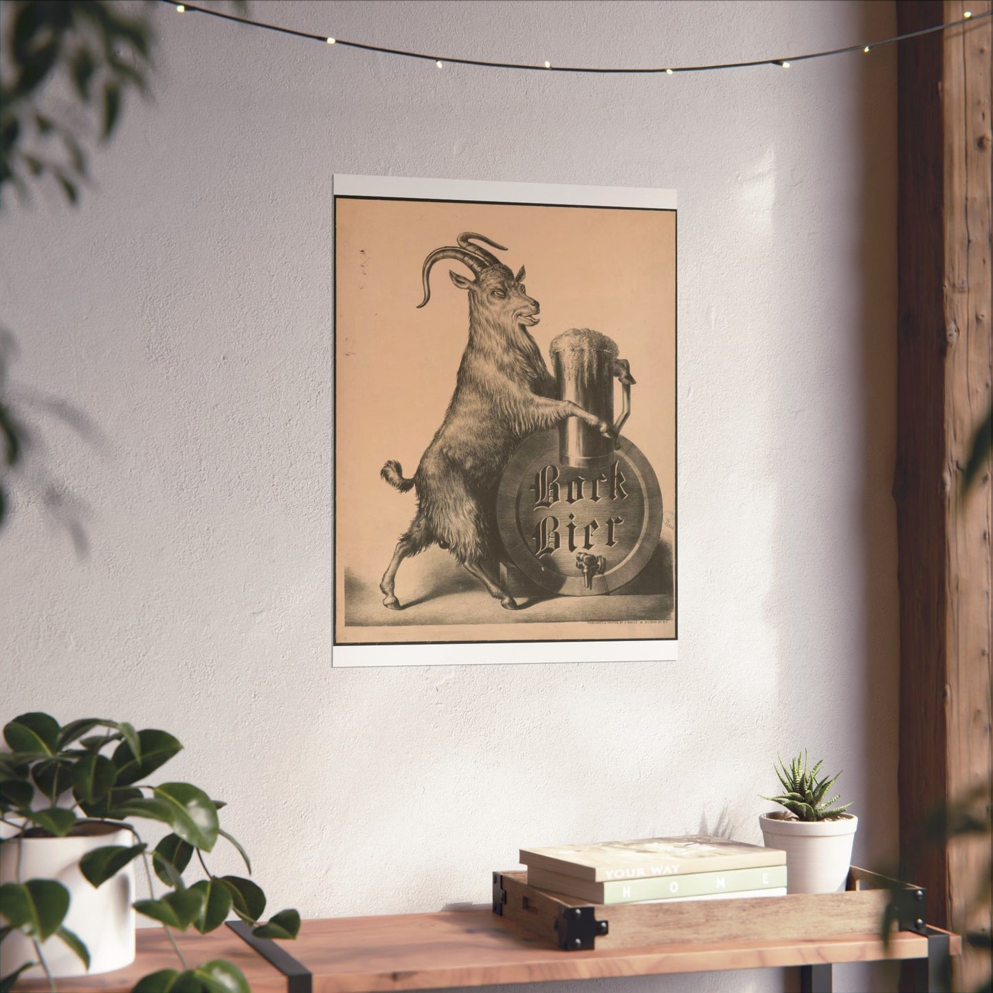 Bock Bier goat on hind legs, holding large mug of beer with front hooves High Quality Matte Wall Art Poster for Home, Office, Classroom