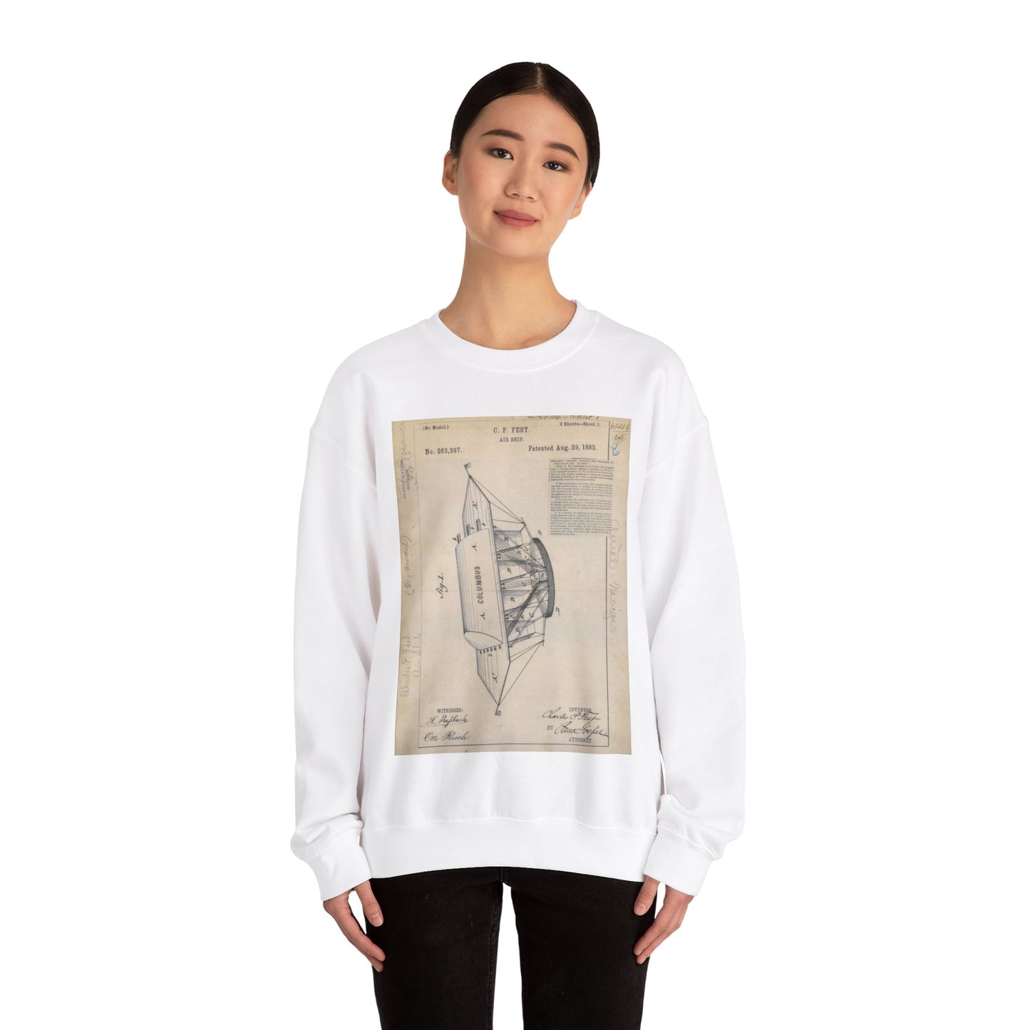 Patent drawing - for C. P. Fest's Air Ship Public domain image White Heavy Blend Adult Crew Neck SweatShirt