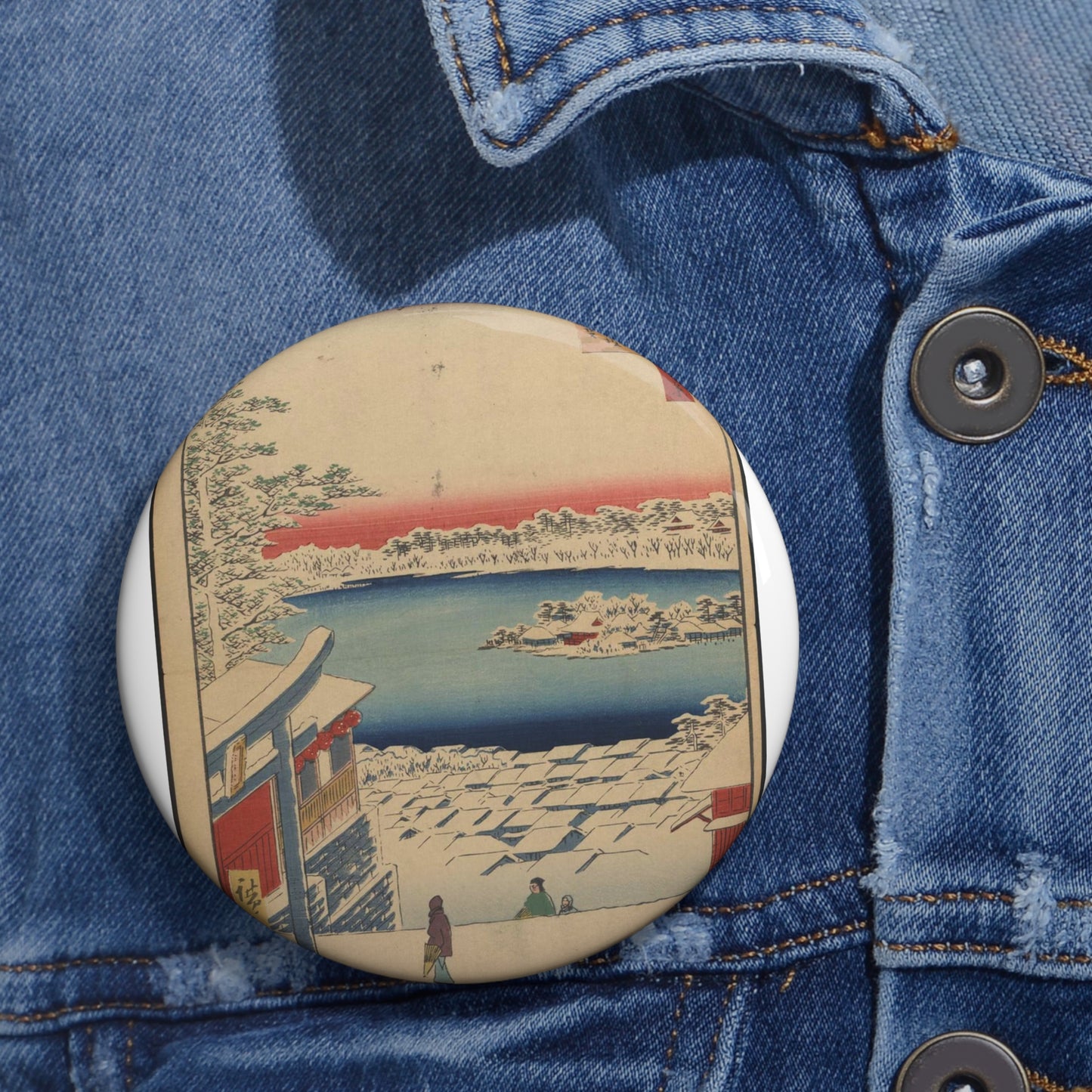 Gajō icchō, Ando Hiroshige - Public domain portrait drawing Pin Buttons with Crisp Design