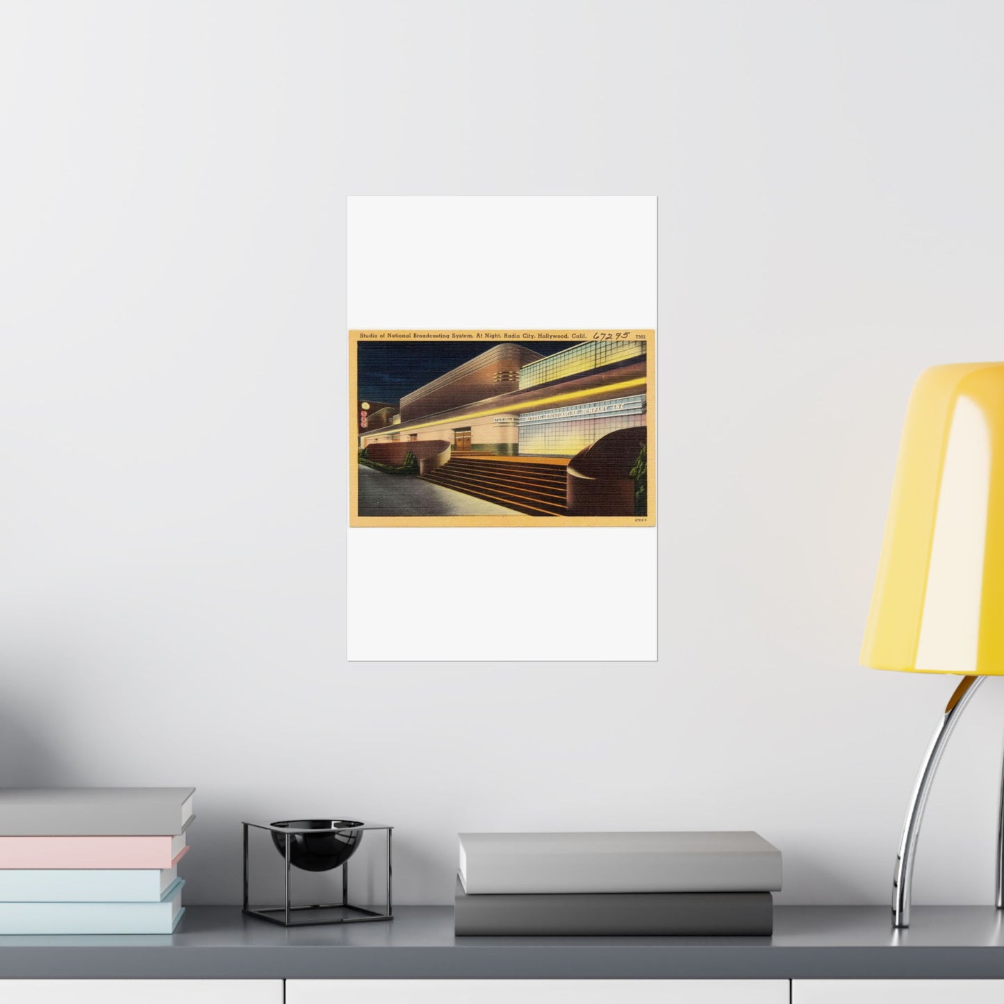 Studio of National Broadcasting System, at night, Radio City, Hollywood, Calif. High Quality Matte Wall Art Poster for Home, Office, Classroom