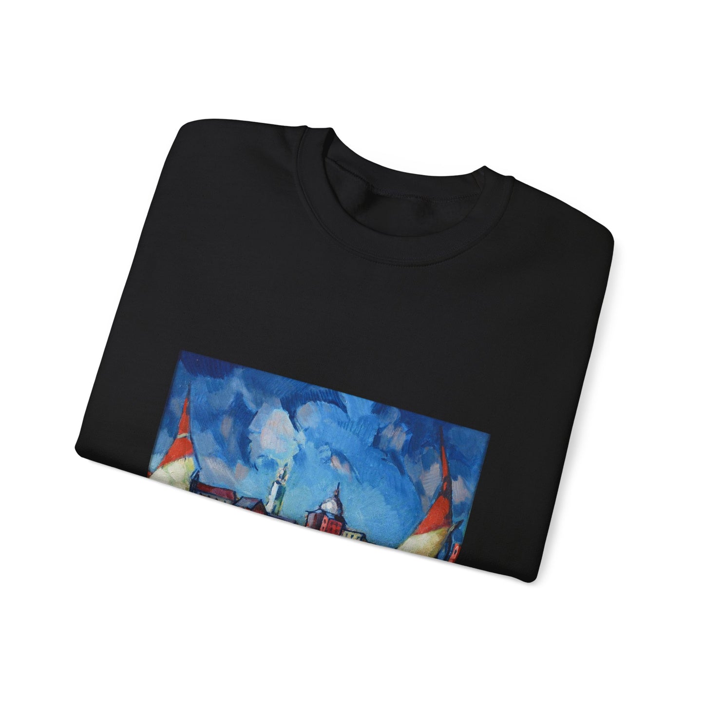 Magi veneetsia - A painting of boats in a harbor with buildings in the background Black Heavy Blend Adult Crew Neck SweatShirt