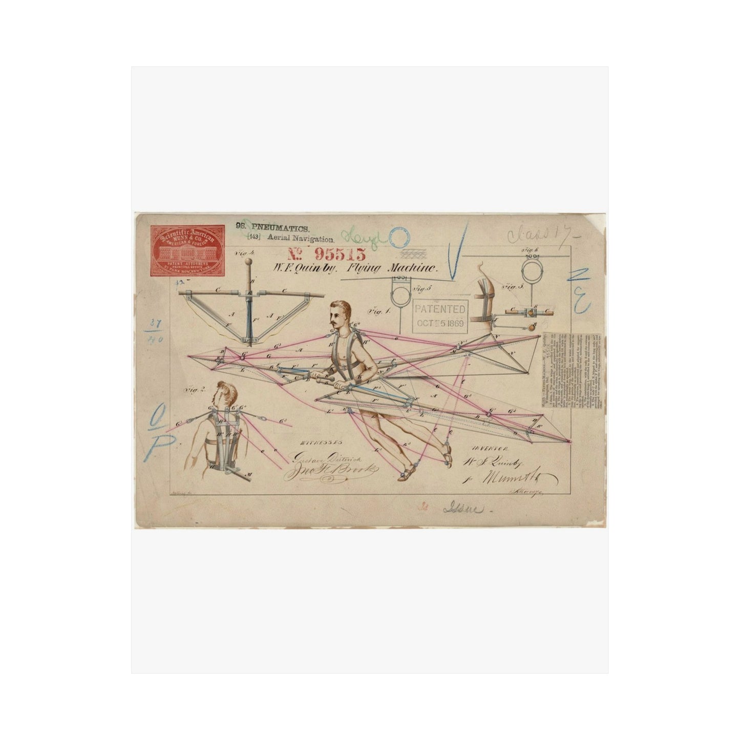 Patent drawing - for a Flying Machine Public domain image High Quality Matte Wall Art Poster for Home, Office, Classroom