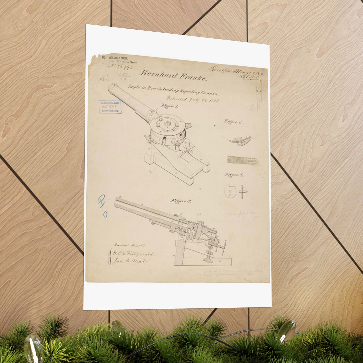 Patent drawing - Drawing of Improvements in Breech-Loading Repeating Cannon Public domain image High Quality Matte Wall Art Poster for Home, Office, Classroom