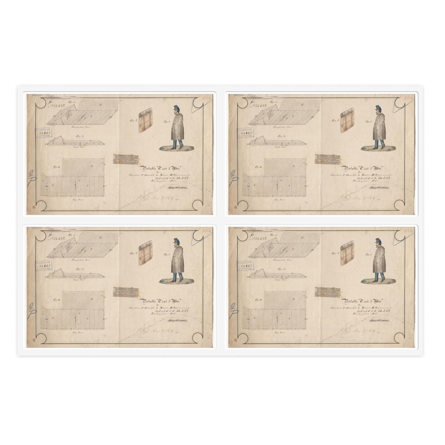Patent drawing - Drawing of Portable Tent and Abri Public domain image Laminated UV Protective Vinyl Stickers
