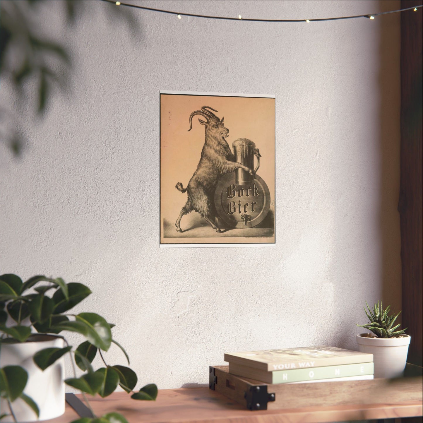 Bock Bier goat on hind legs, holding large mug of beer with front hooves High Quality Matte Wall Art Poster for Home, Office, Classroom