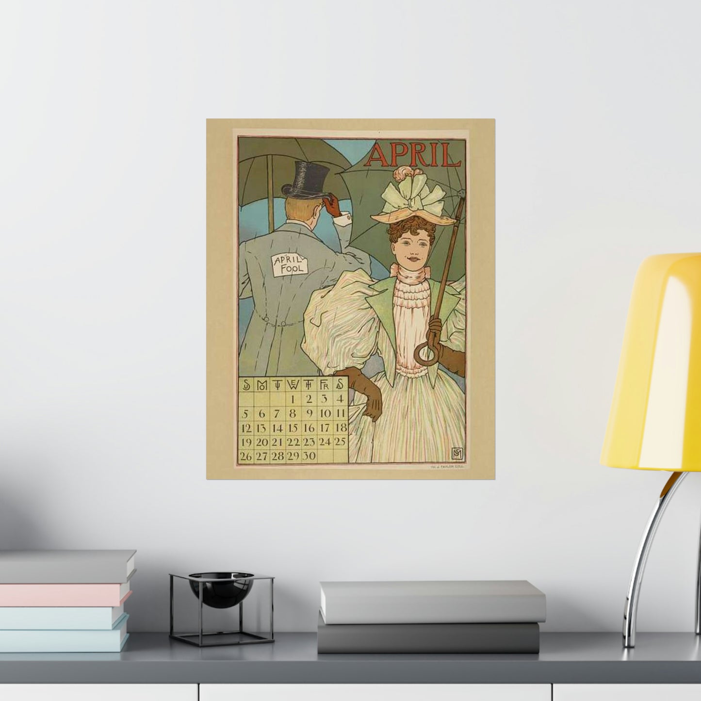 April, Art Nouveau Poster - Art nouveau public domain poster High Quality Matte Wall Art Poster for Home, Office, Classroom